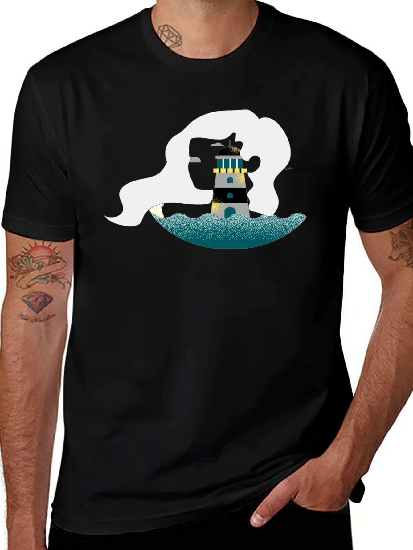 Variant 24 of Nautical Lighthouse Graphic Tee - Black