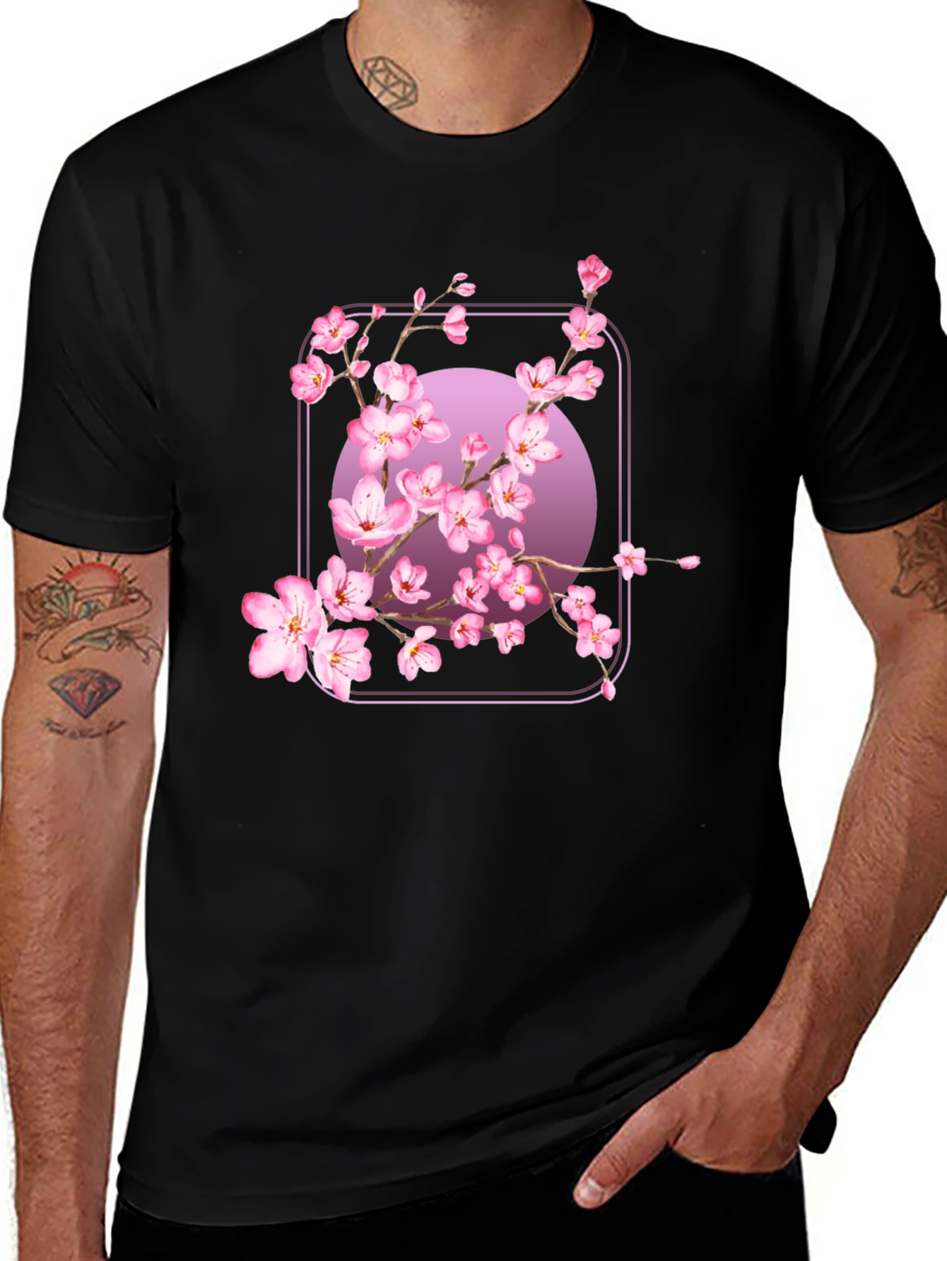 Variant 8 of Cherry Blossom Graphic T-Shirt - Black Cotton Tee