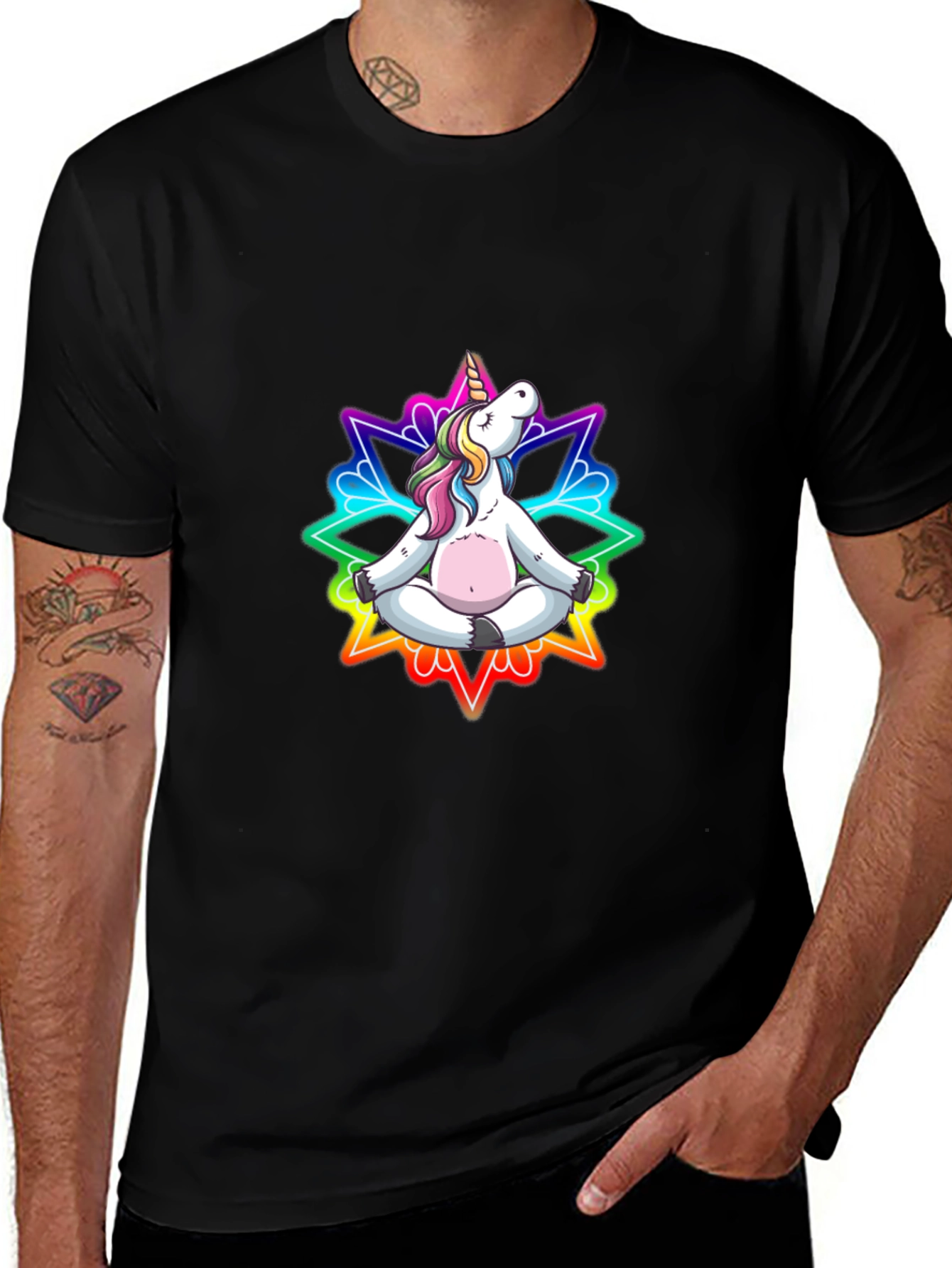 Variant 22 of Zen Unicorn T-Shirt - Meditating Rainbow Design