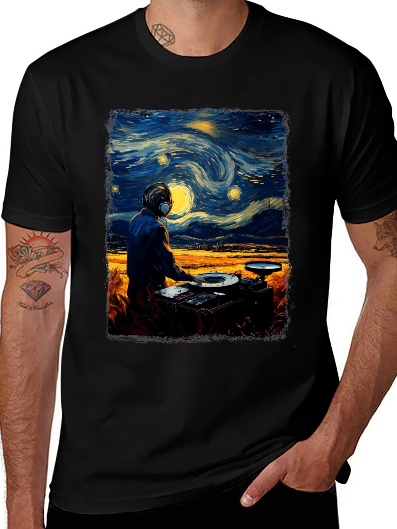 Variant 2 of Starry Night DJ Graphic Tee - Cool Music Lover Shirt