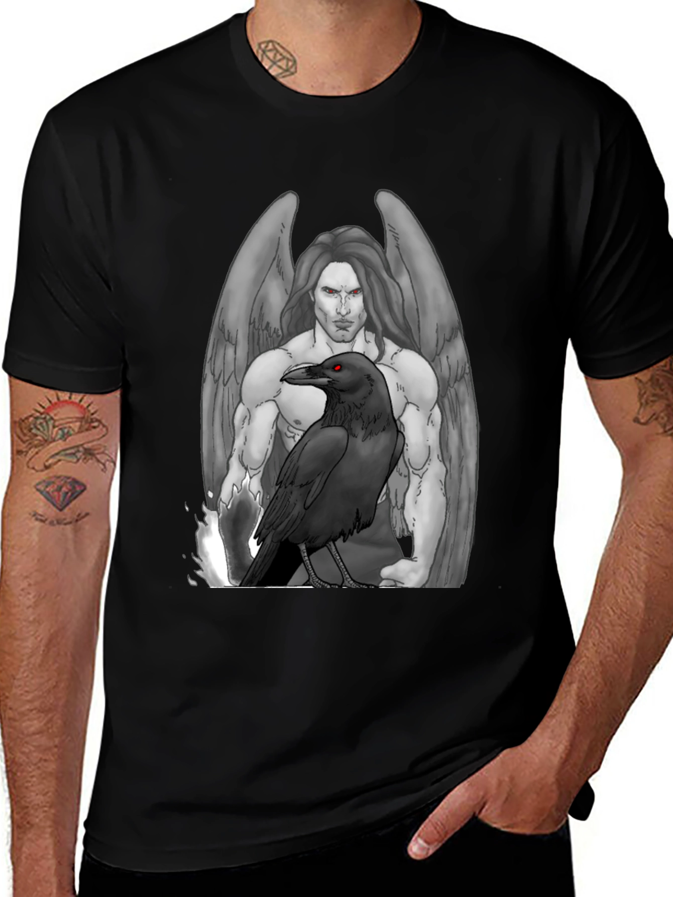 Variant 25 of Angel and Raven Graphic Tee - Men's Black T-Shirt