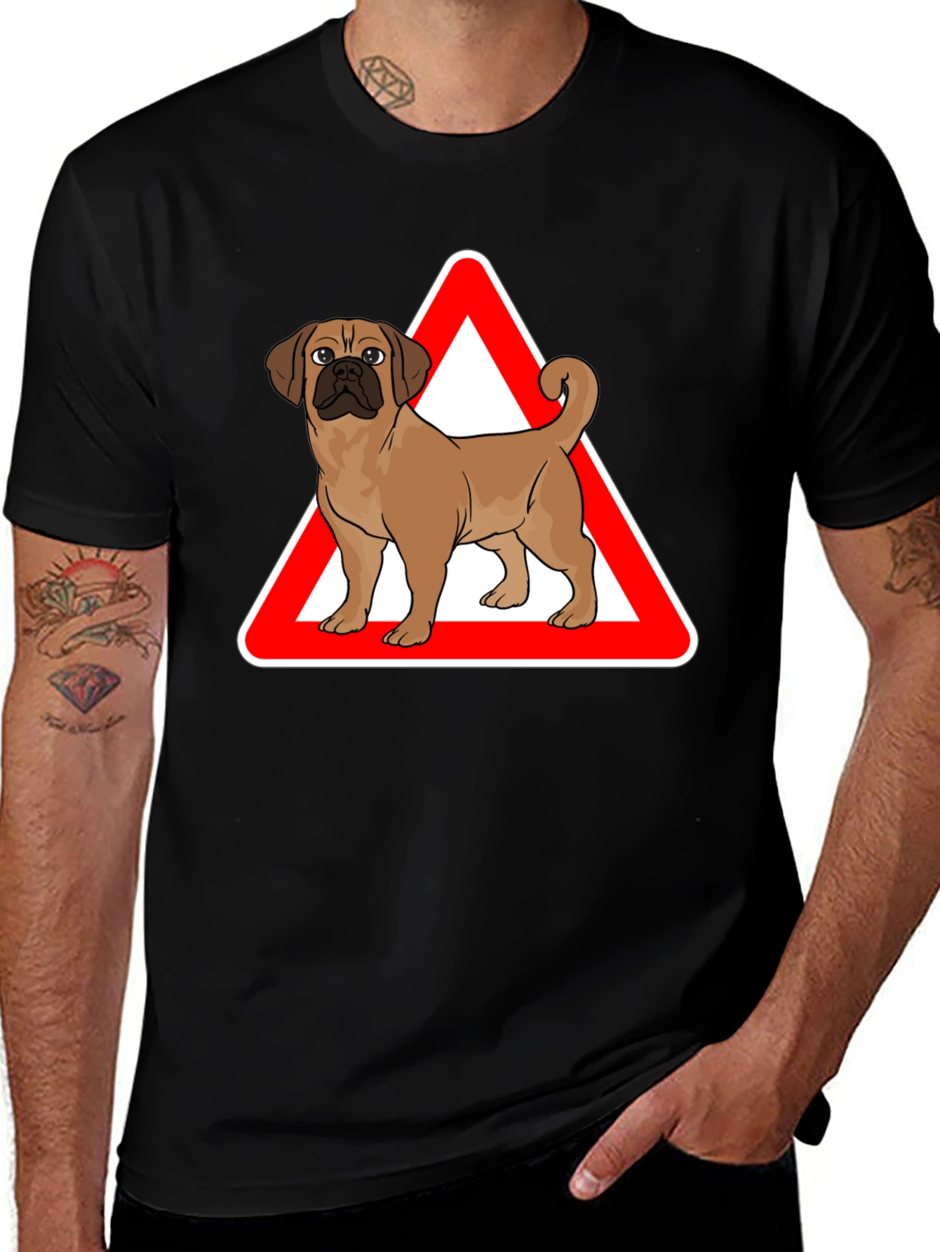 Variant 4 of Dog Warning Sign Graphic T-Shirt