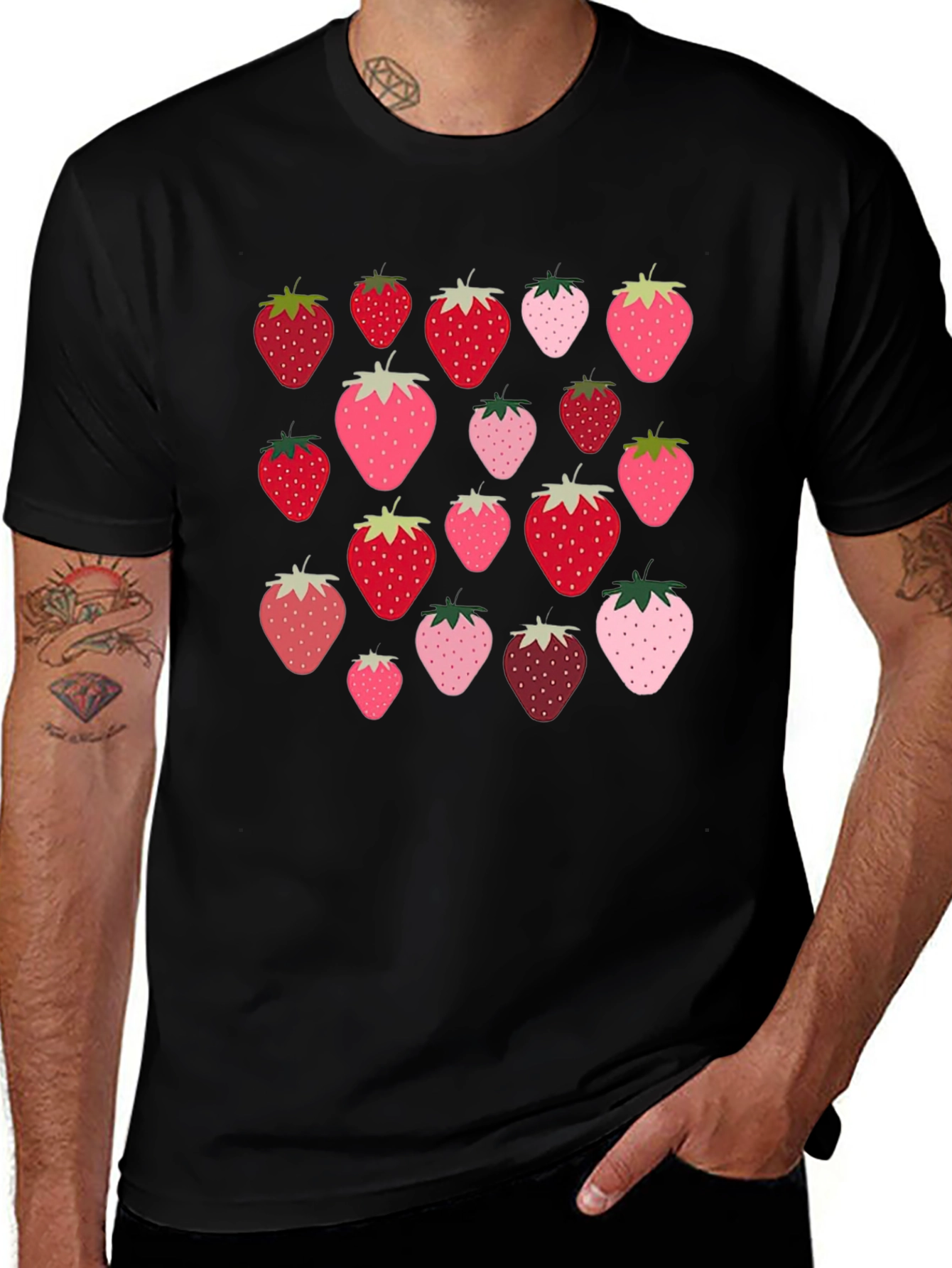 Variant 23 of Strawberry Pattern Black T-Shirt