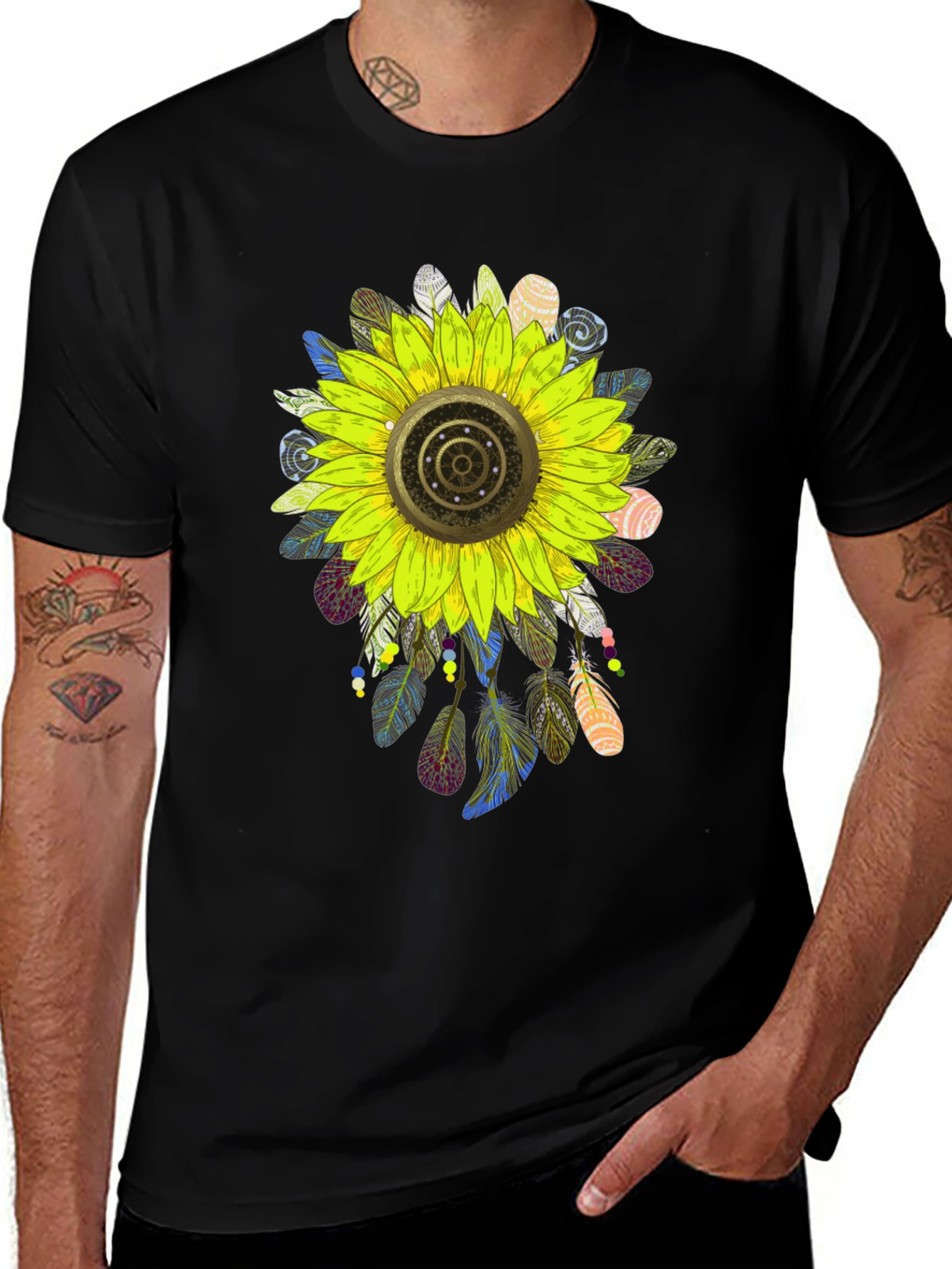 Variant 19 of Sunflower Feather Graphic Tee - Black