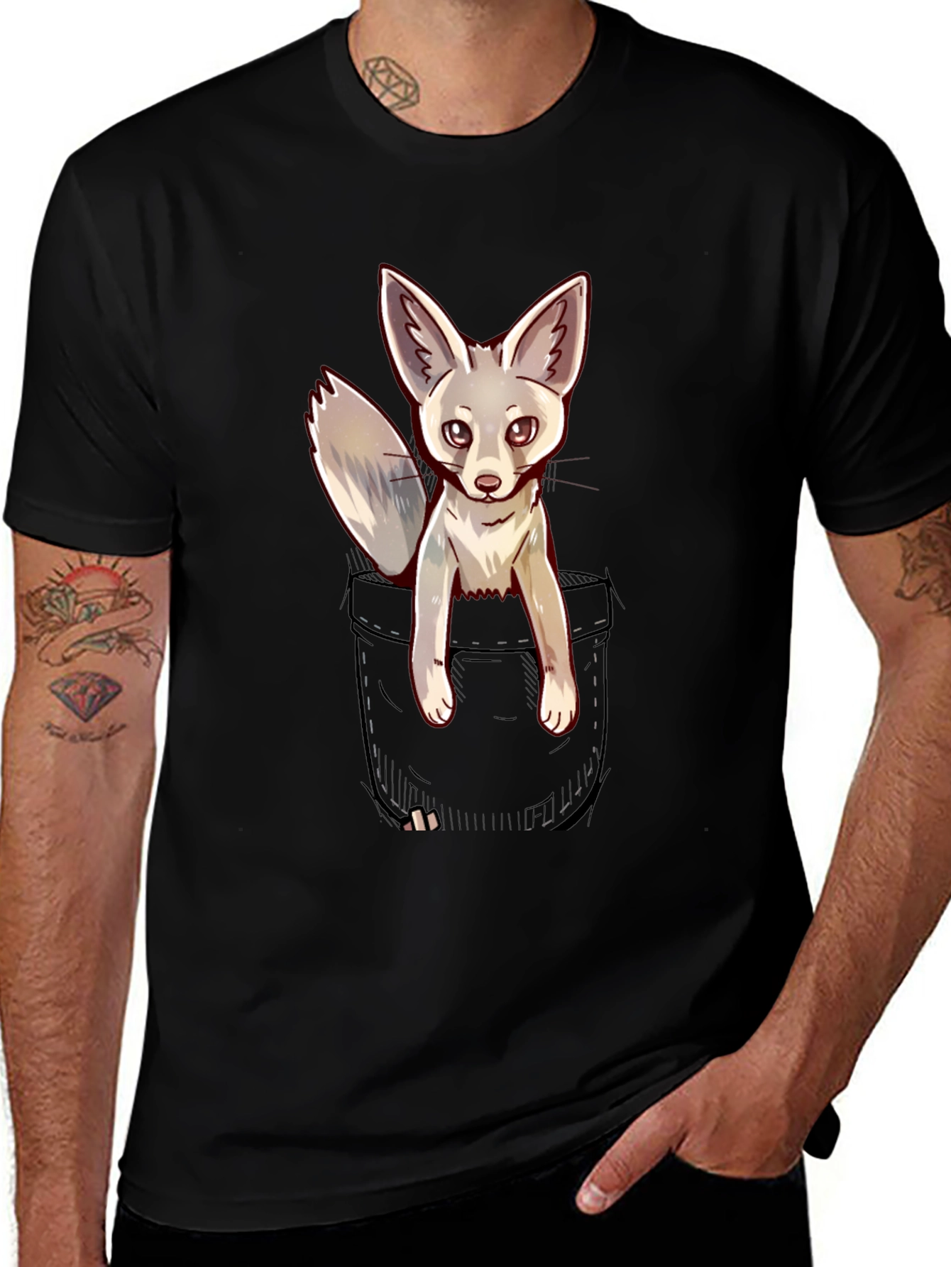 Variant 17 of Cute Fox Pocket T-Shirt - Unique Animal Design