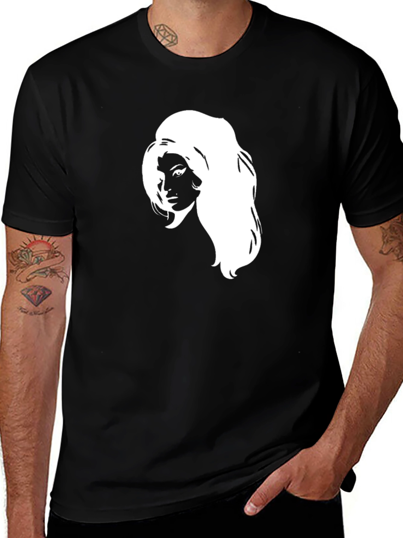 Variant 6 of Black T-Shirt with White Woman Graphic