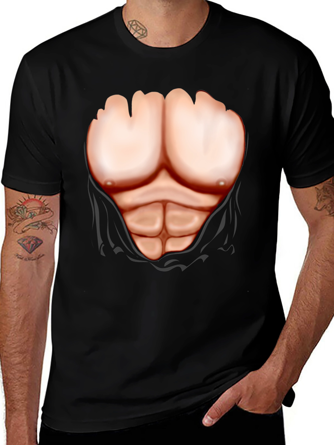 Variant 22 of Muscle Chest Print T-Shirt - Black Novelty Tee