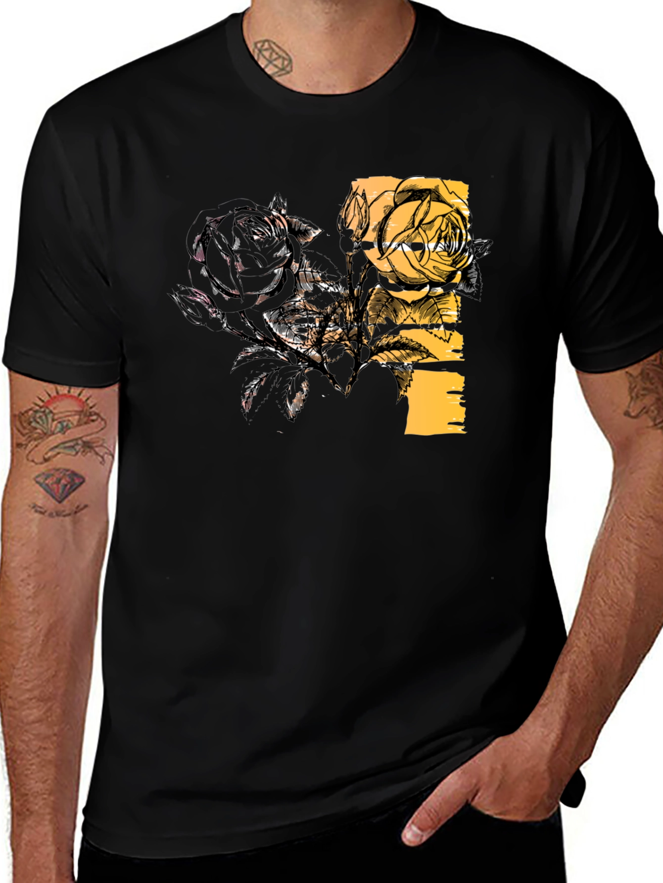 Variant 28 of Floral Graphic Black T-Shirt - Modern Style