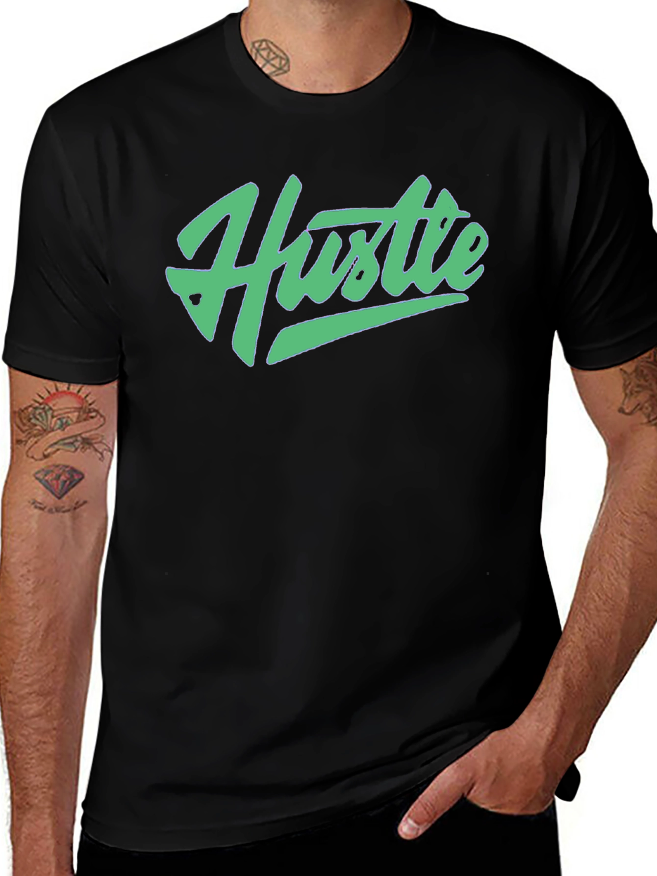 Variant 2 of Hustle Graphic T-Shirt - Black Crew Neck Tee