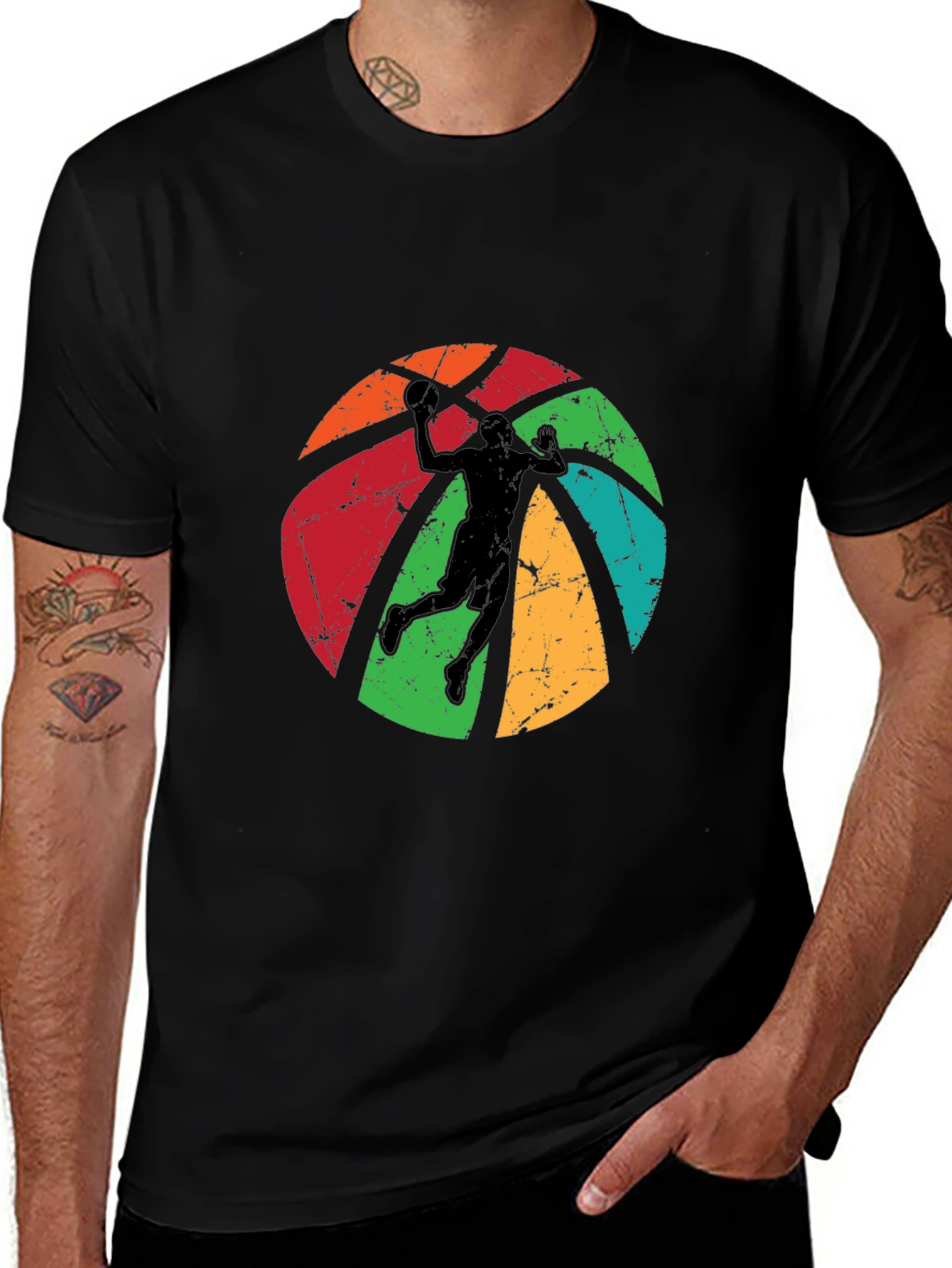 Variant 28 of Retro Basketball Player Graphic Black T-Shirt