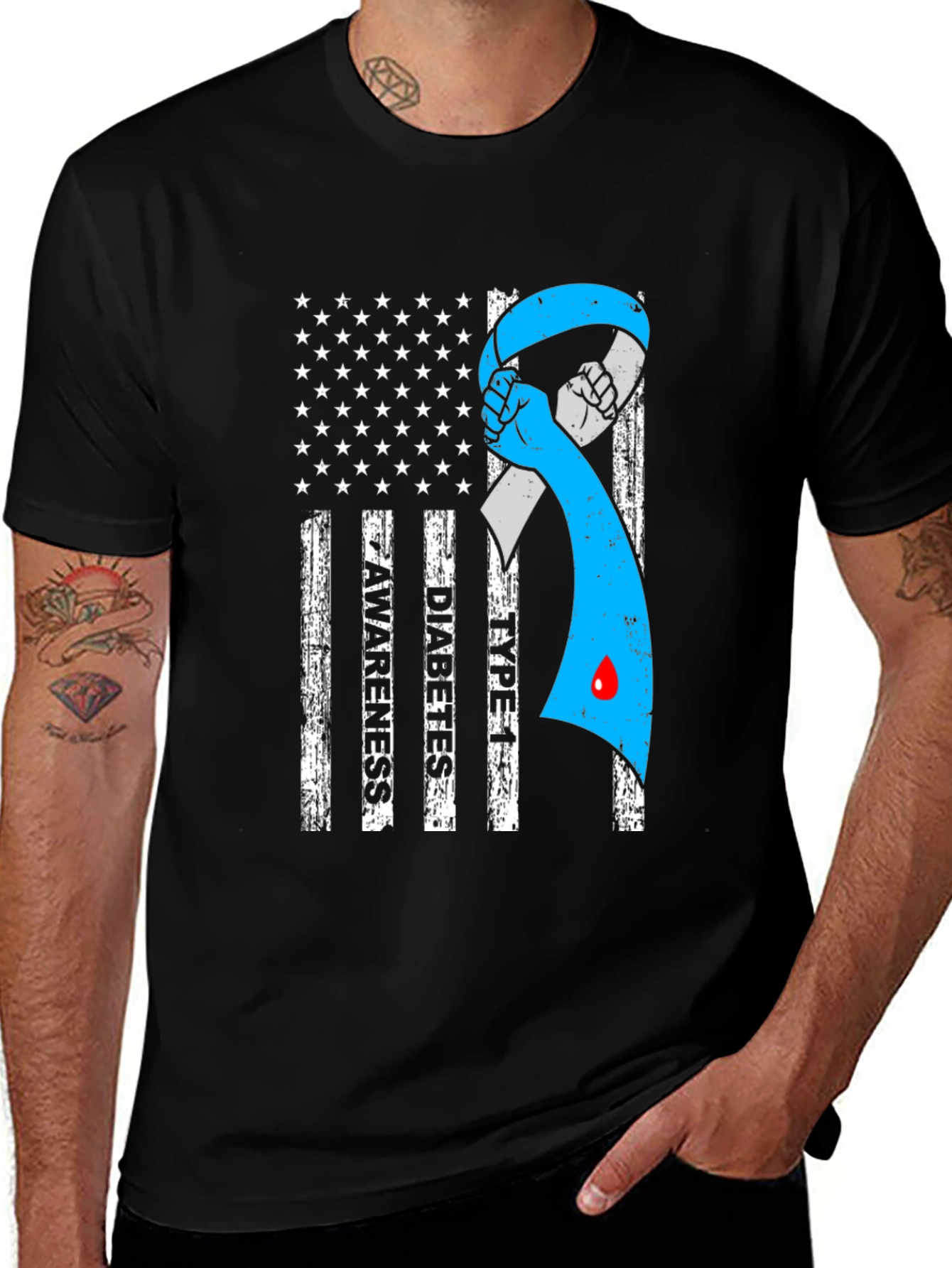 Variant 10 of Type 1 Diabetes Awareness USA Flag T-Shirt