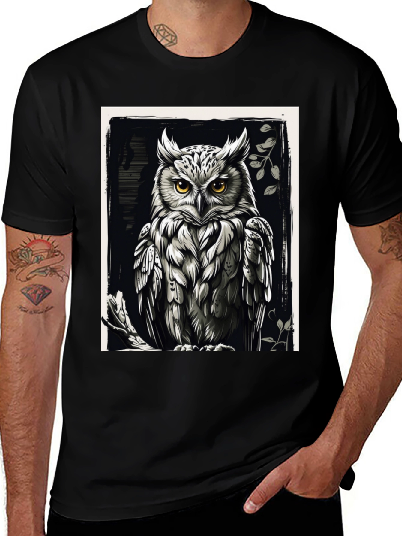 Variant 4 of Owl Graphic Tee - Black Cotton Blend