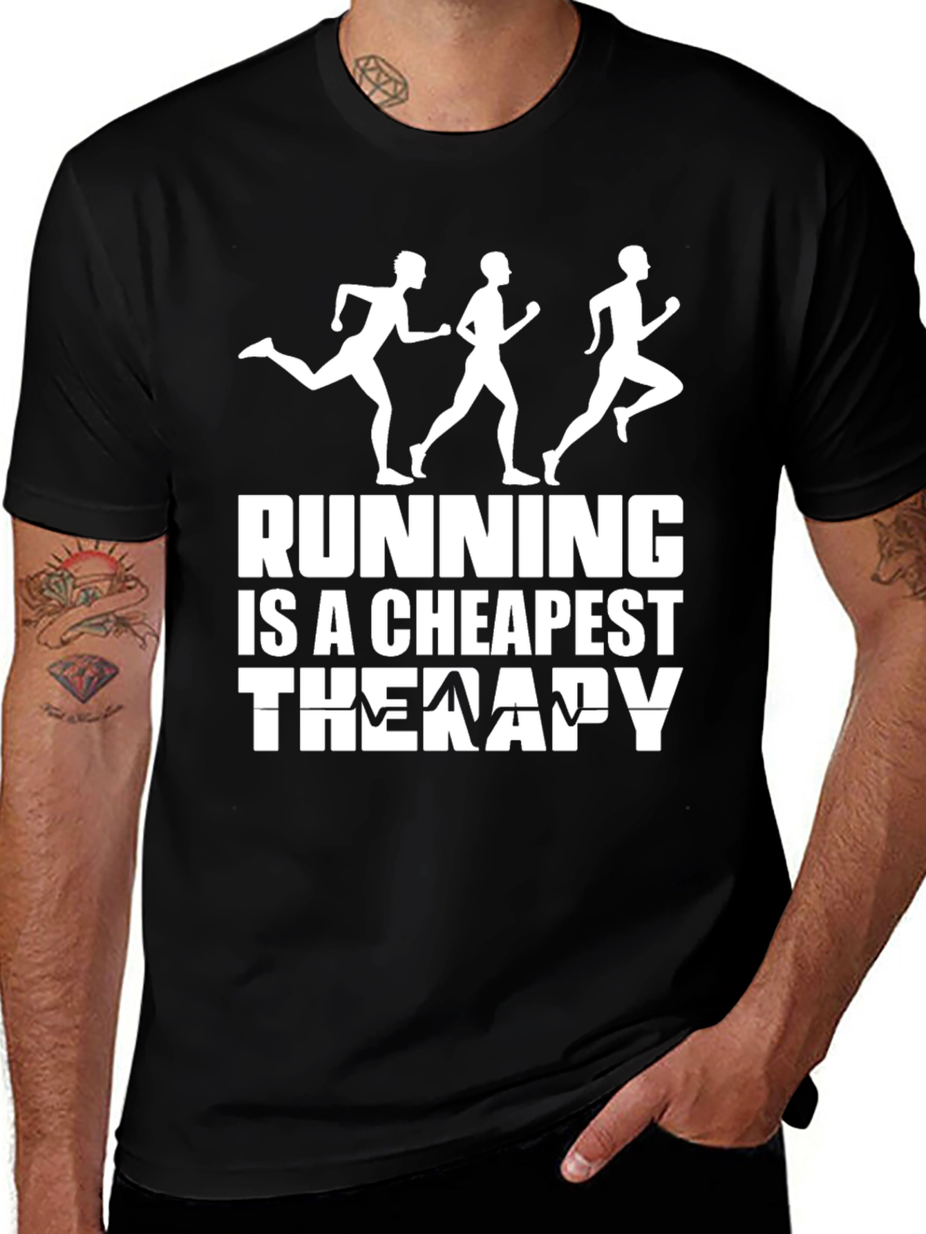 Variant 23 of Running is a Cheapest Therapy Black Graphic Tee