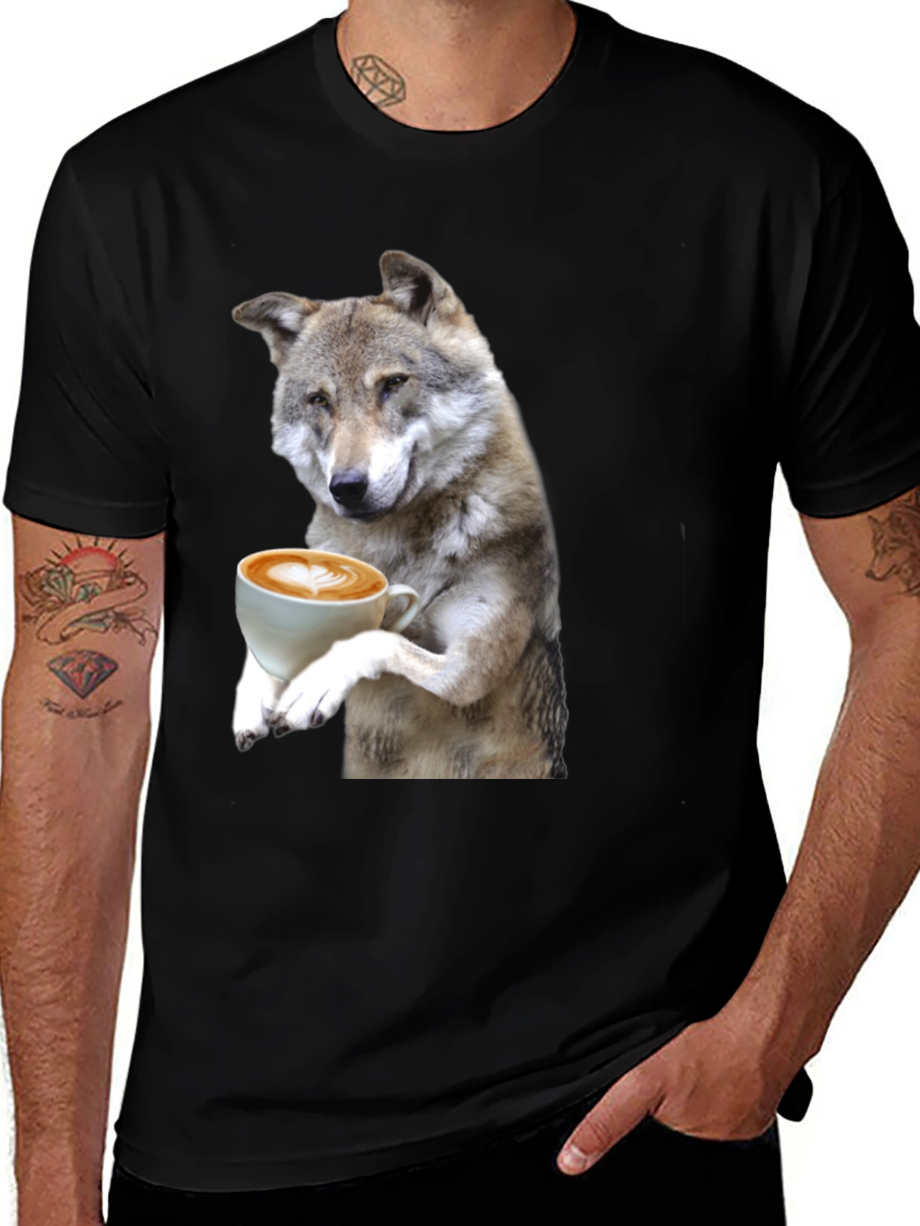 Variant 16 of Wolf Drinking Coffee Graphic Tee