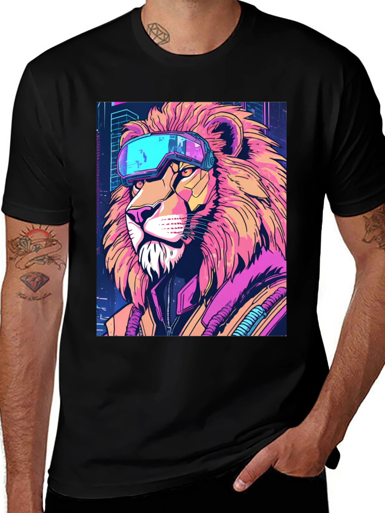 Variant 23 of Cyberpunk Lion Graphic Tee