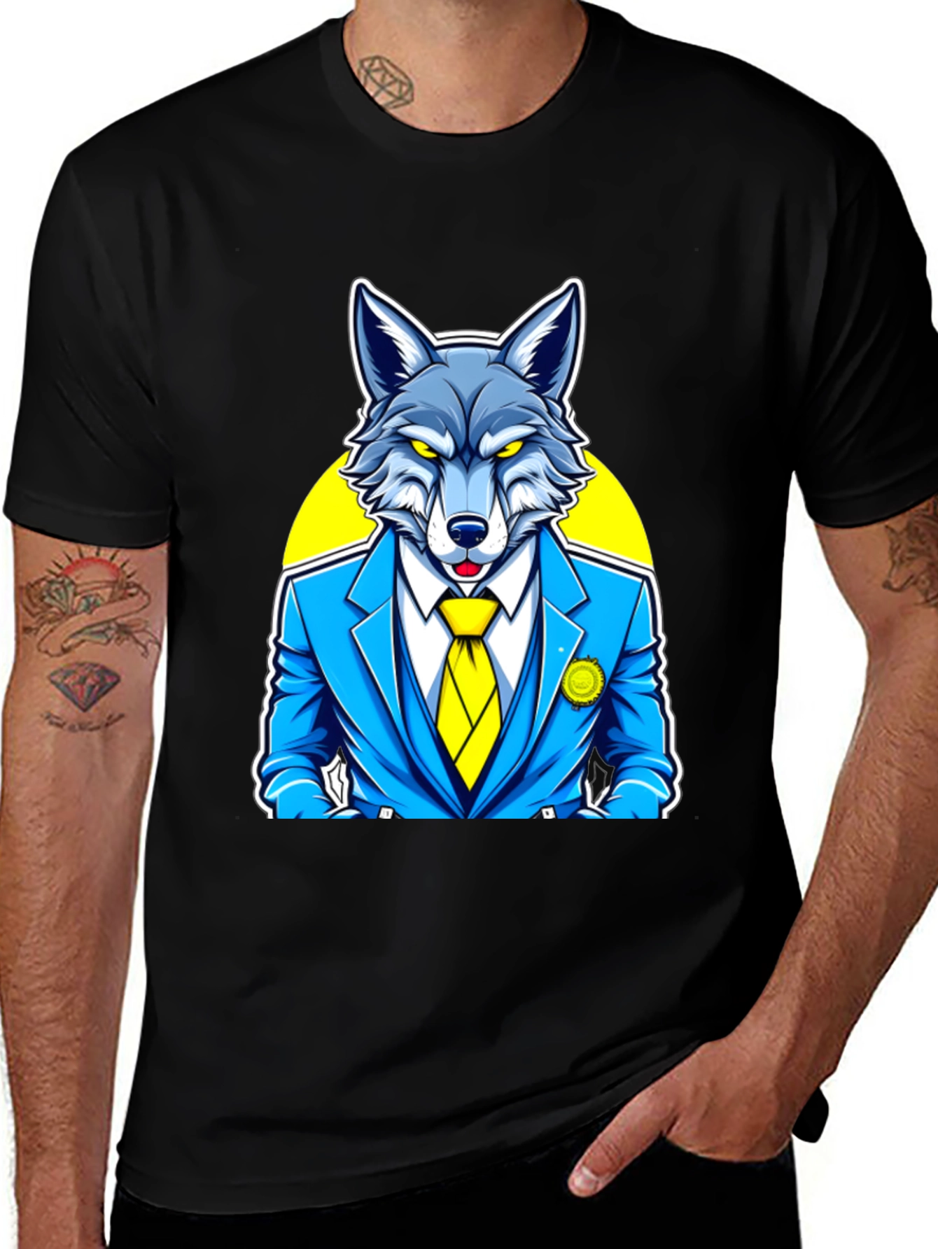 Variant 22 of Wolf in Suit Graphic Tee - Cool Animal Cartoon Shirt