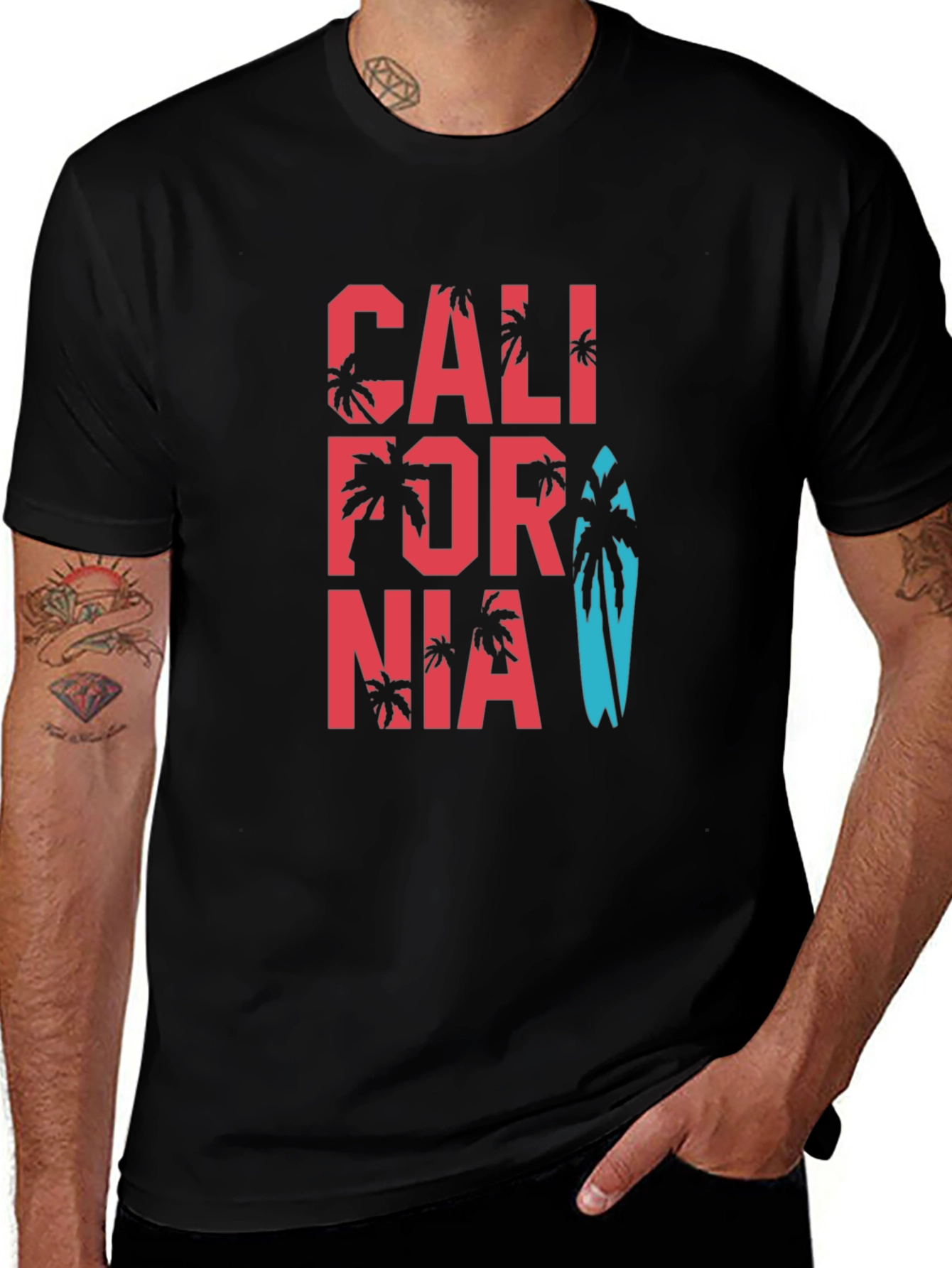 Variant 22 of California Palm Tree Surfboard Graphic T-Shirt