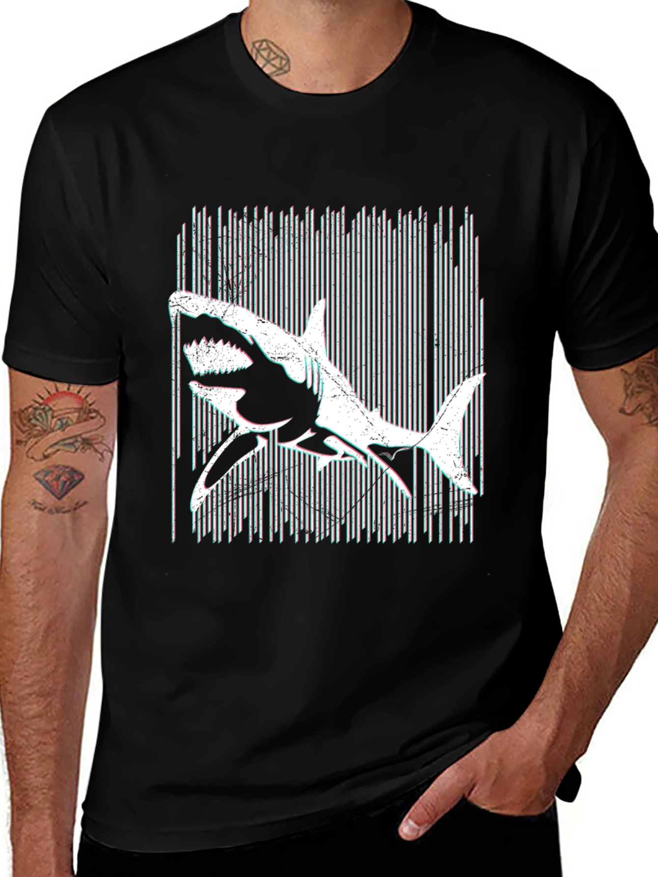 Variant 17 of Shark Graphic Print Black T-Shirt