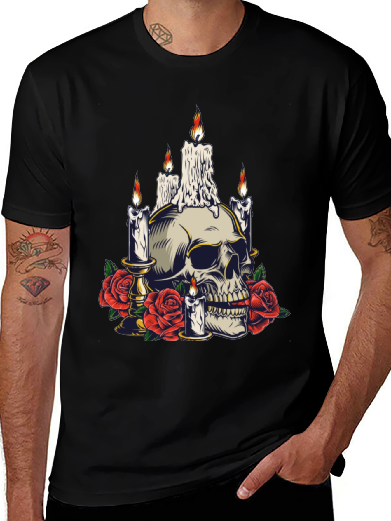 Variant 3 of Skull & Candles Graphic Tee - Gothic Design