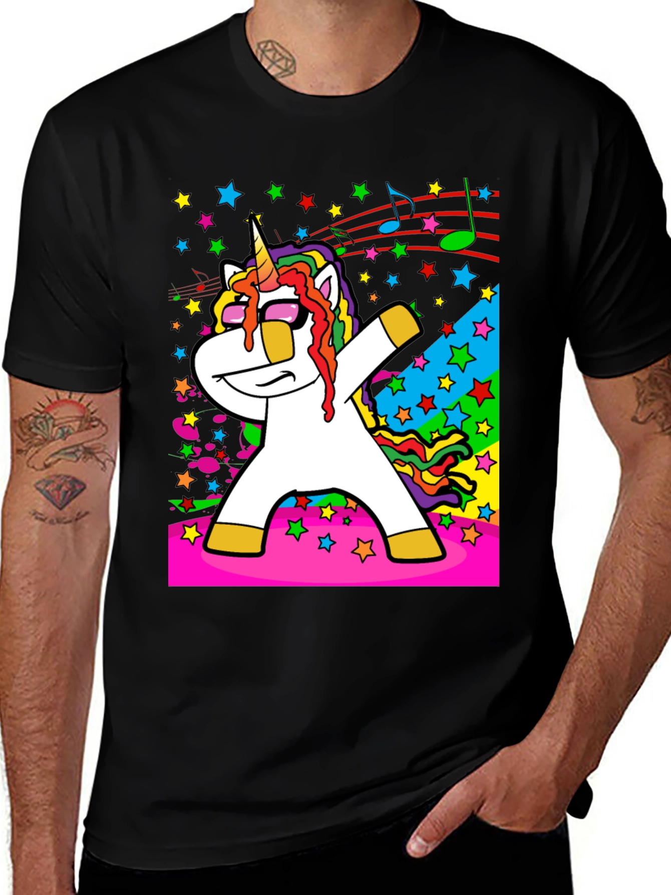 Variant 21 of Dabbing Unicorn T-Shirt - Colorful Stars & Music
