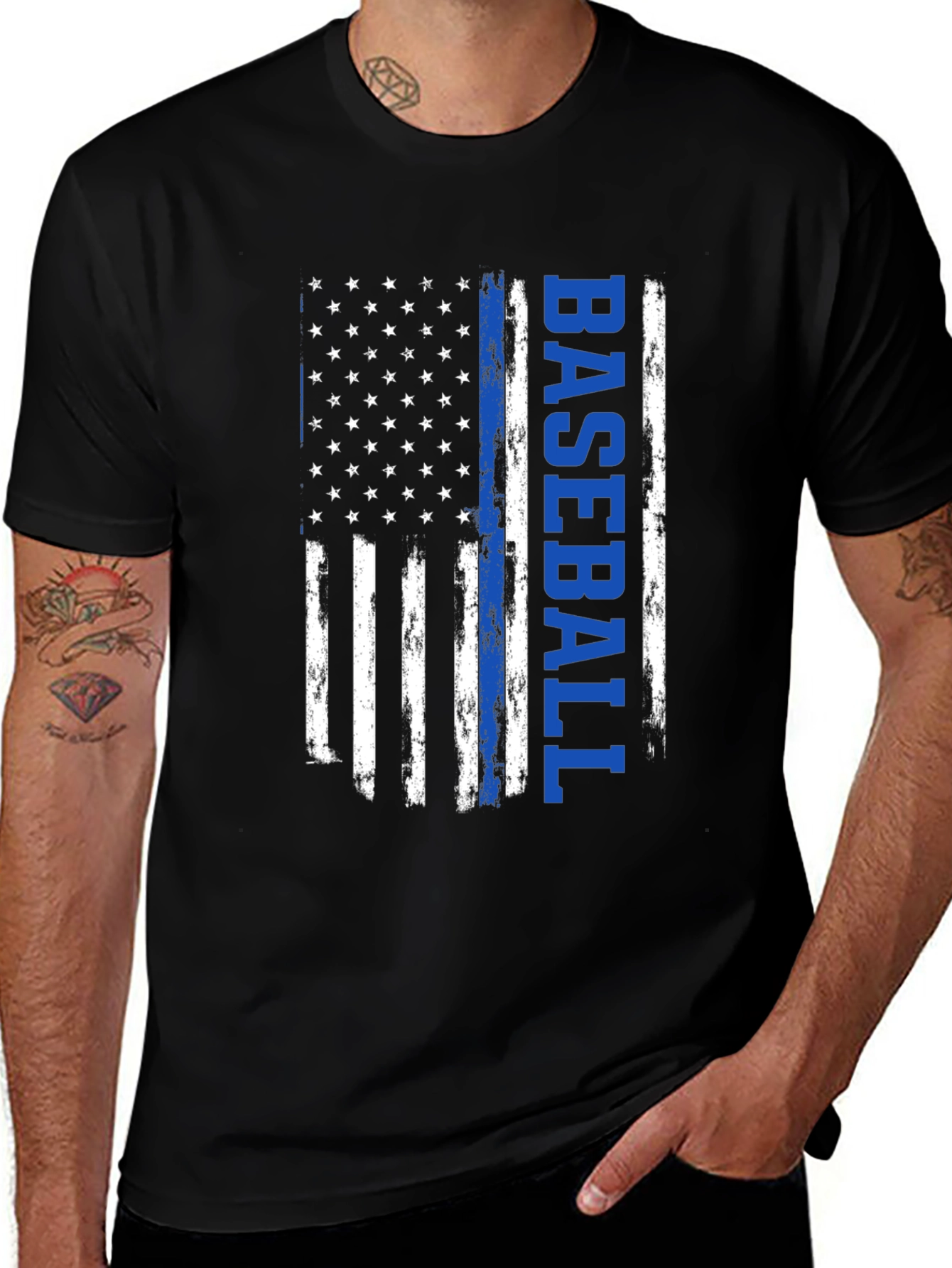Baseball American Flag Graphic T-Shirt