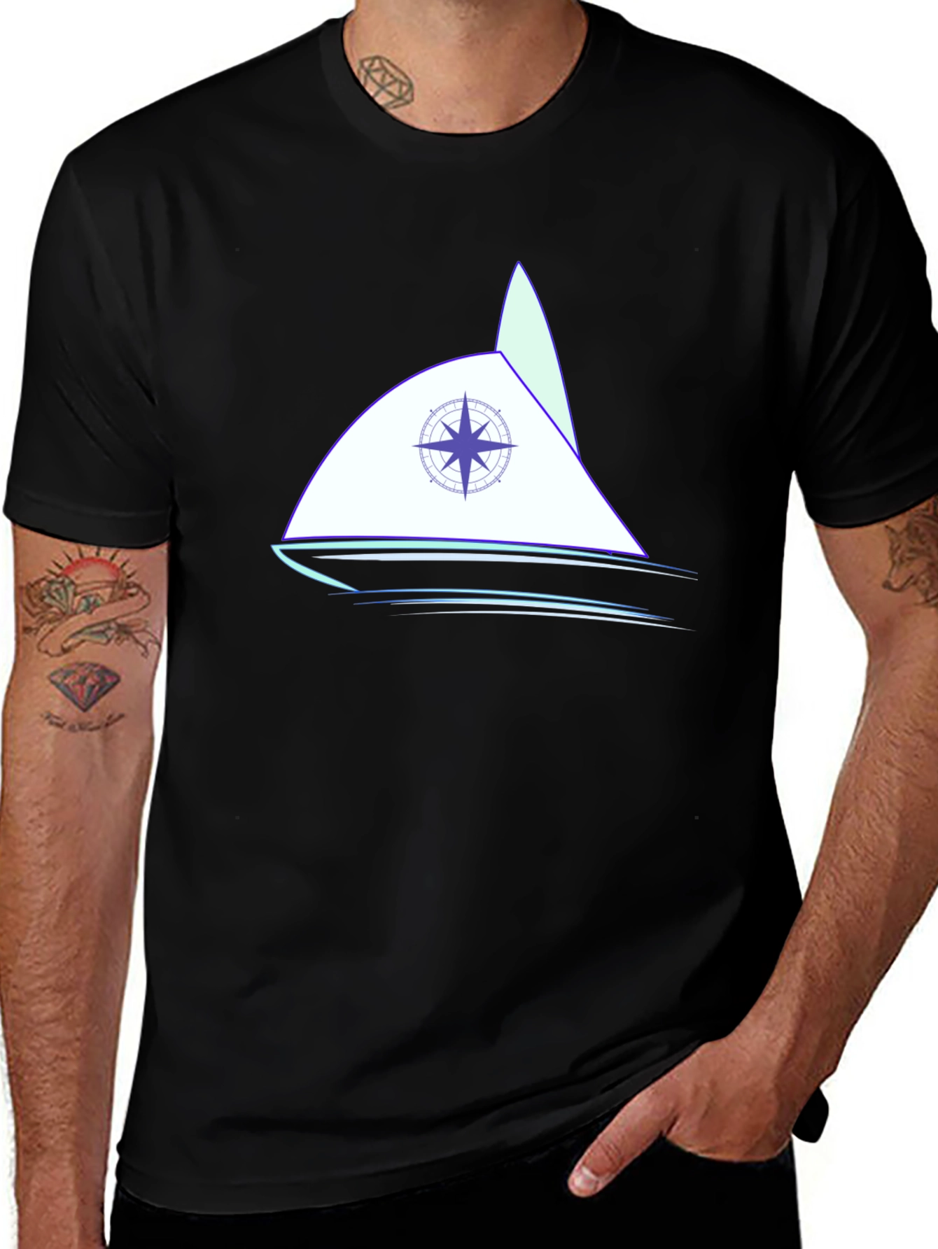 Variant 6 of Nautical Compass Sailboat Graphic Tee