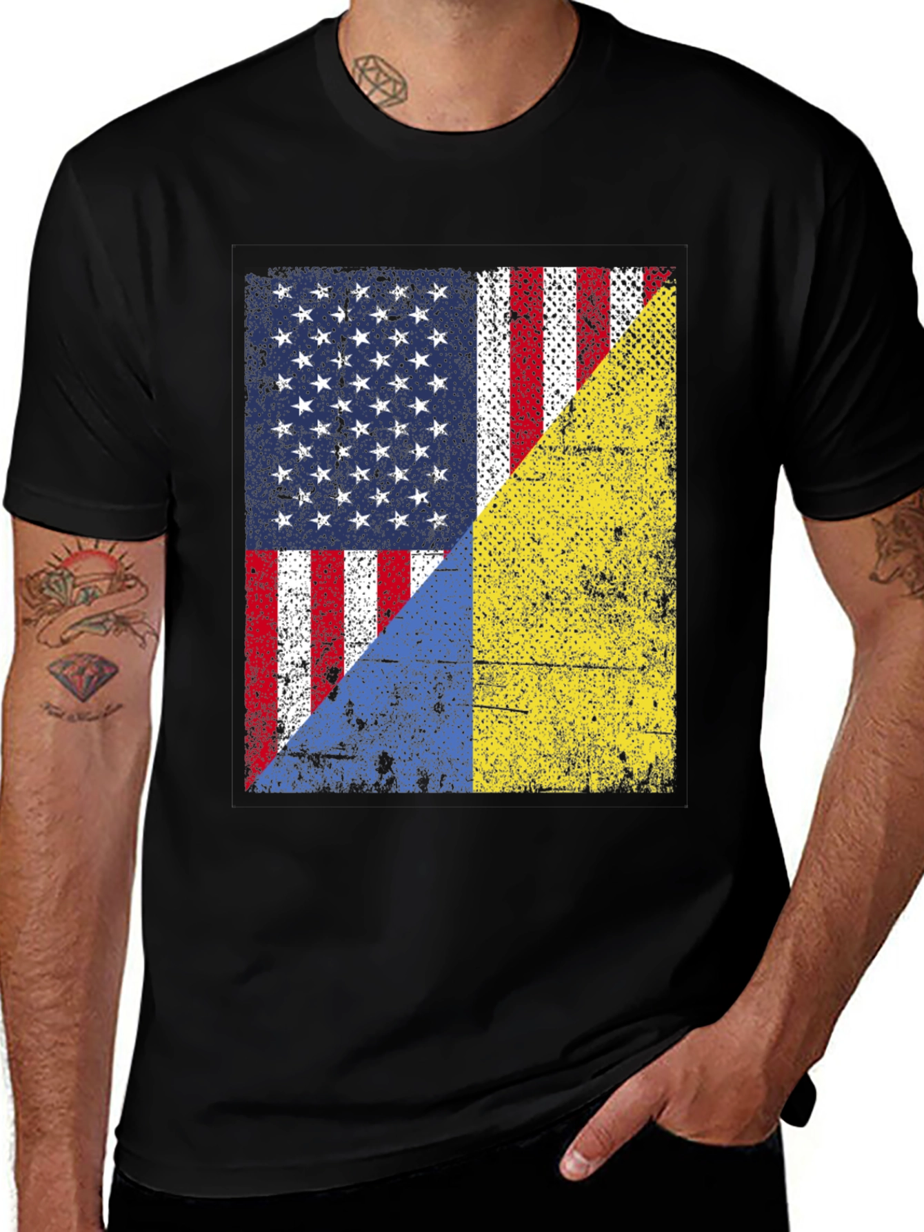 USA & Ukraine Flag Graphic T-Shirt