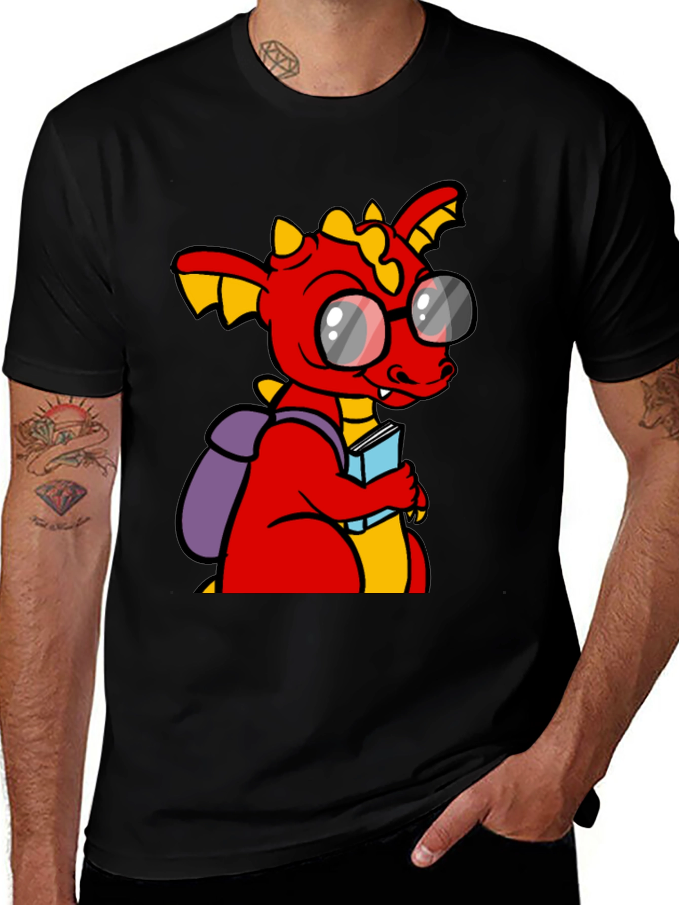 Variant 7 of Dragon with Book T-Shirt - Smart & Fun Design