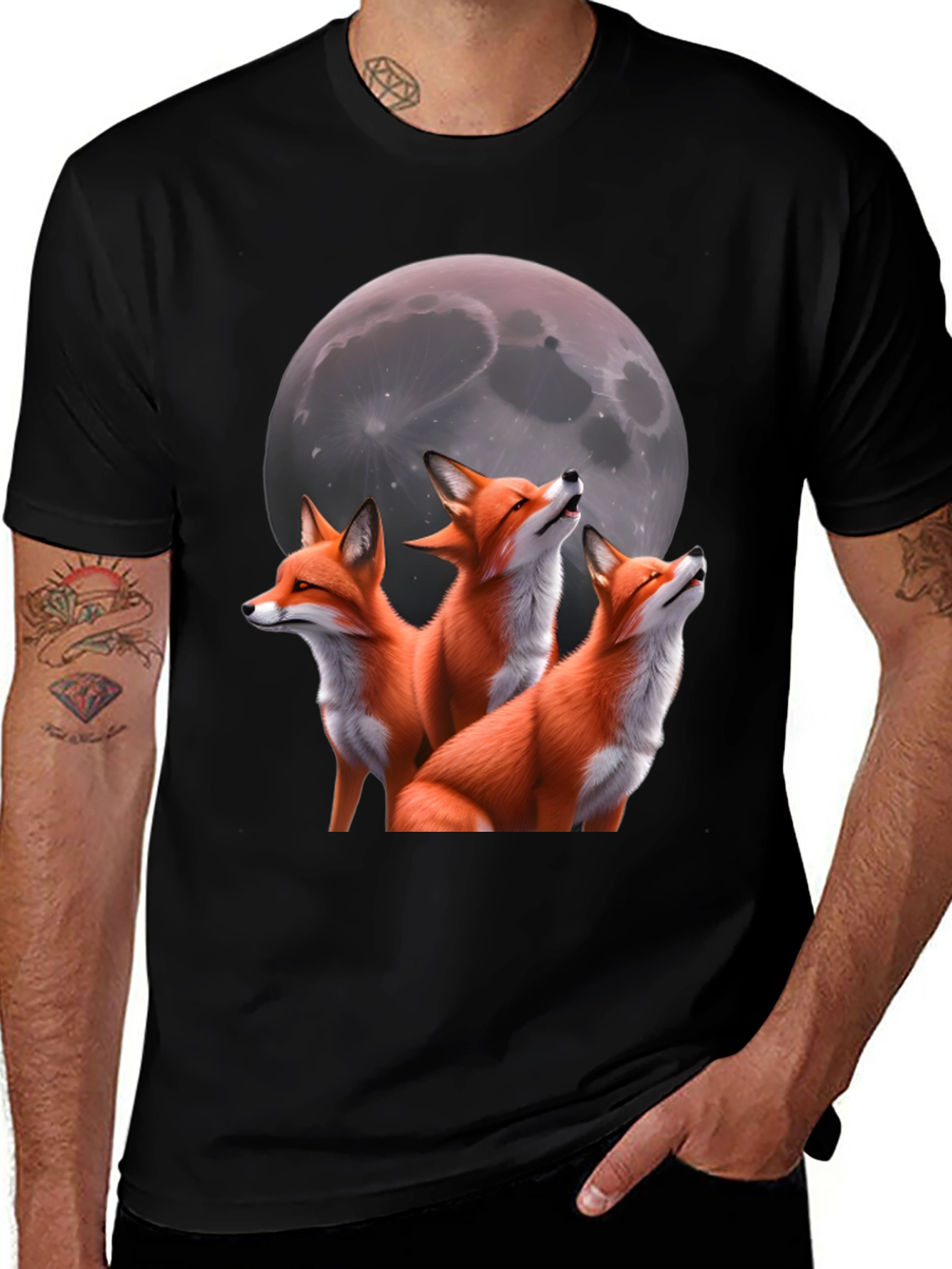 Variant 30 of Fox Moon Graphic T-Shirt - Men's Black Tee