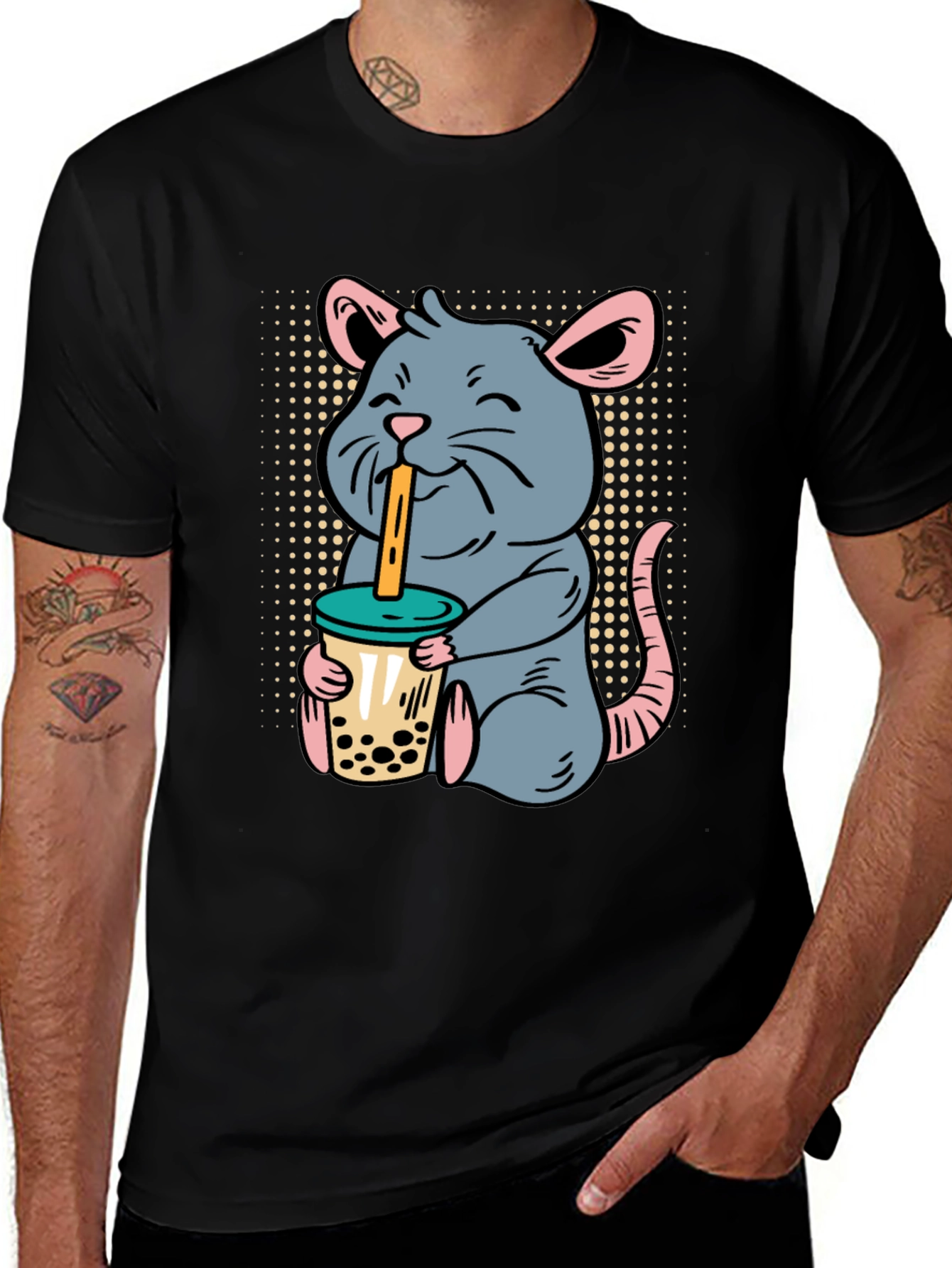 Variant 14 of Cute Rat Boba Tea Graphic Tee - Unisex Black T-Shirt