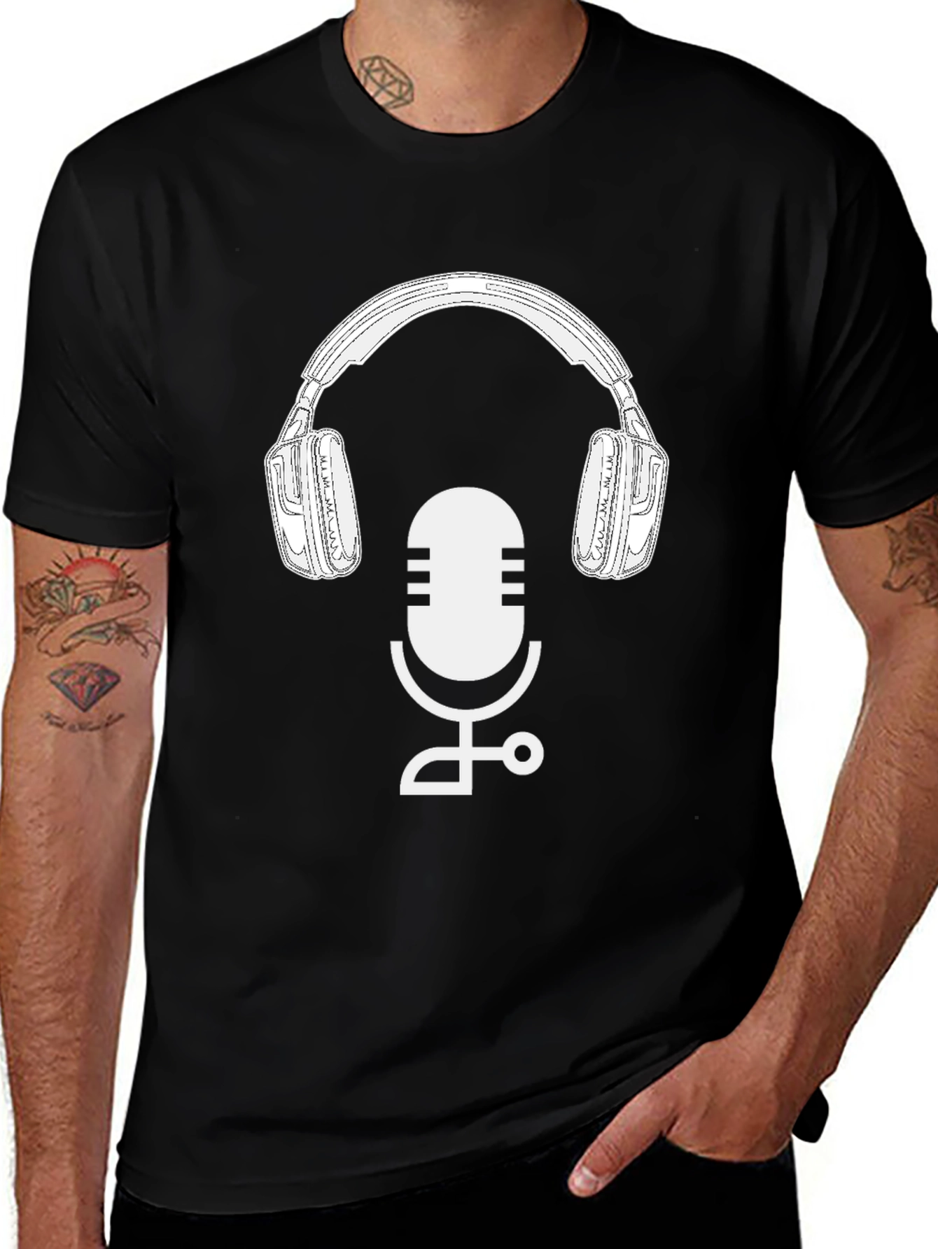 Variant 19 of Podcast Ready T-Shirt: Mic & Headphone Graphic Tee