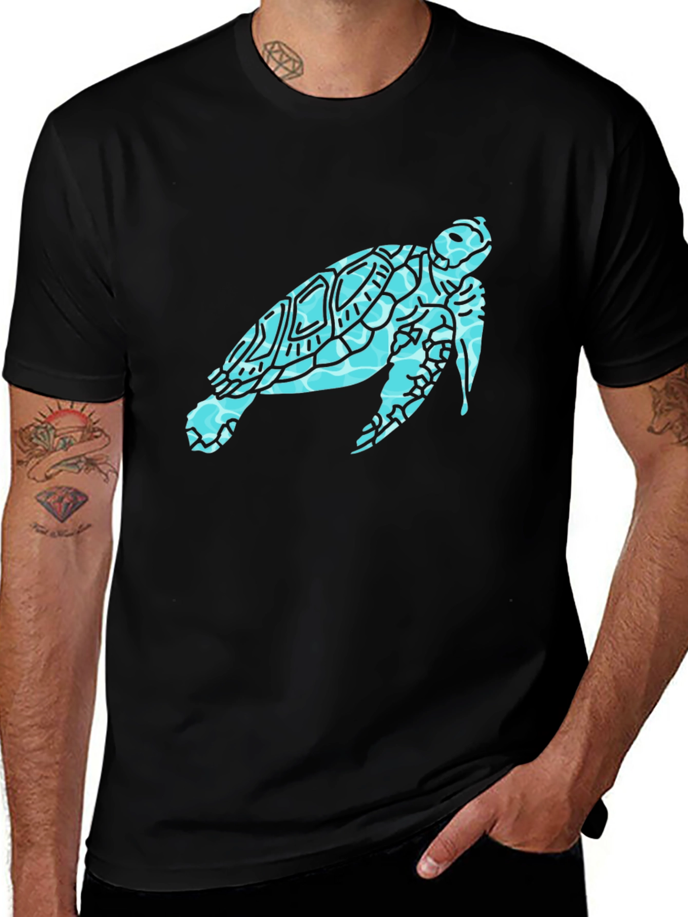 Variant 2 of Sea Turtle Graphic Tee - Black Cotton Casual Shirt