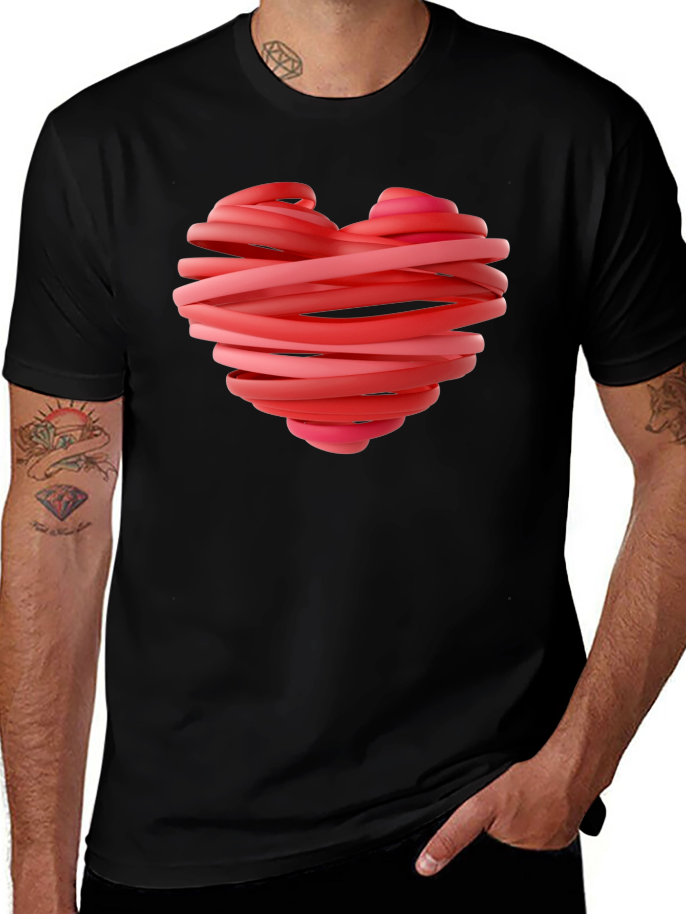 Heart Ribbon Graphic Tee - Stylish Black T-Shirt