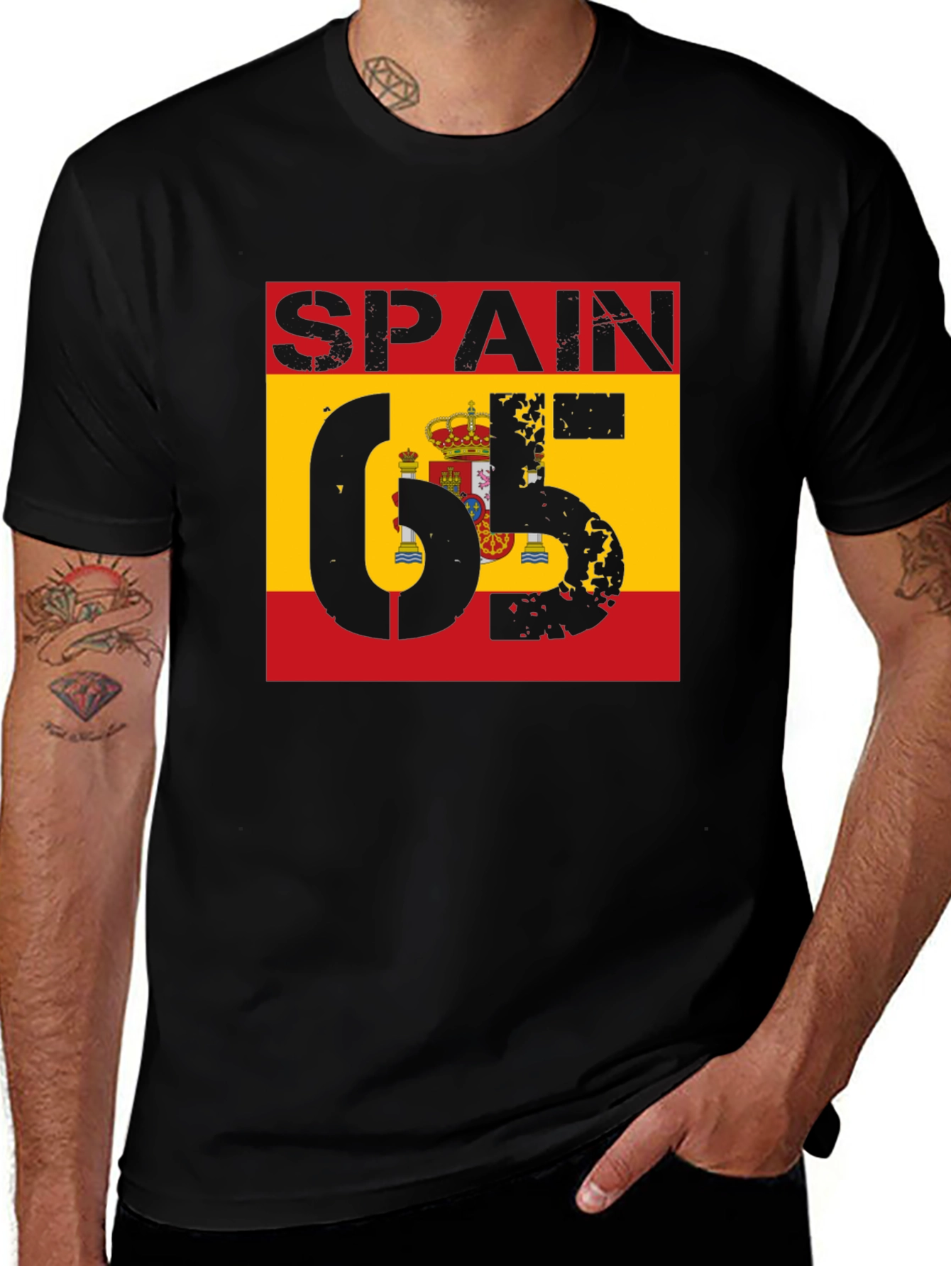 Spain 65 Flag Graphic Black T-Shirt
