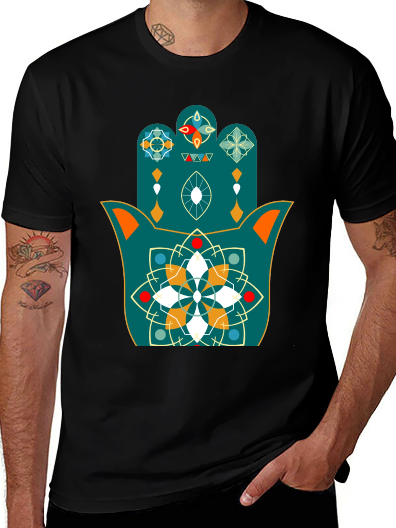 Hamsa Hand Graphic Print Black T-Shirt