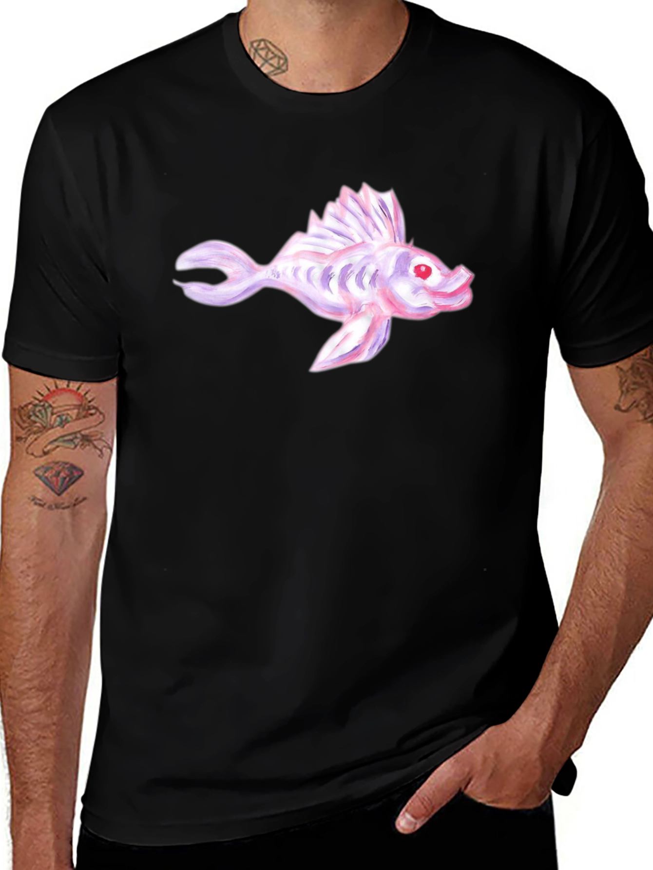 Variant 4 of Fish Graphic Tee - Unique Design, Black Cotton T-Shirt