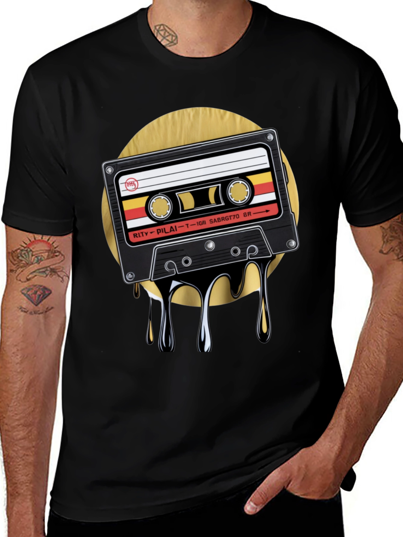 Variant 28 of Retro Cassette Drip Graphic T-Shirt - Black