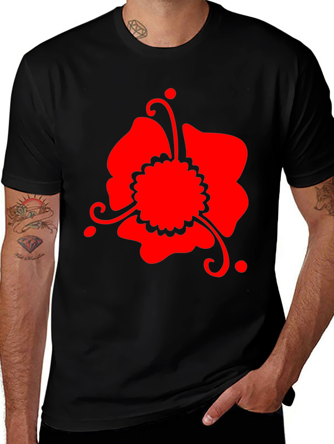 Variant 25 of Red Floral Graphic Black T-Shirt