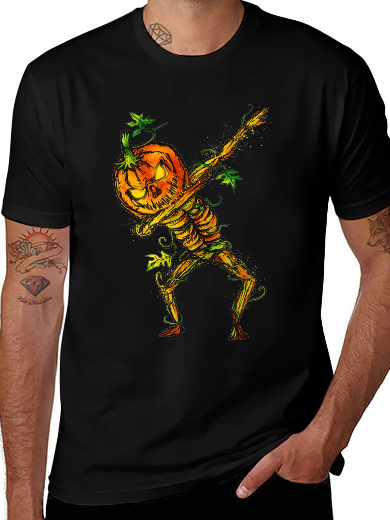 Variant 9 of Halloween Pumpkin Skeleton Dabbing Tee