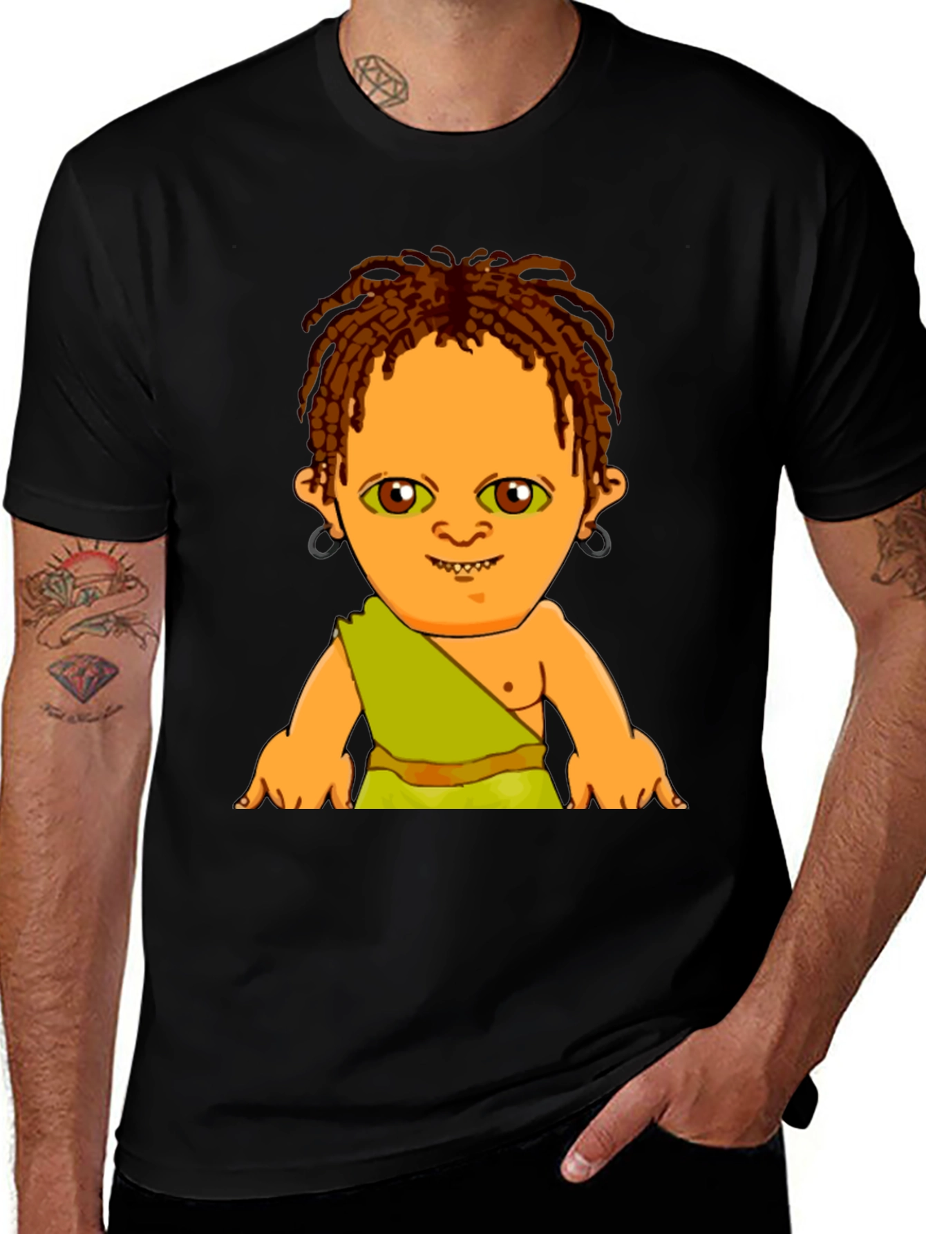 Variant 22 of Cartoon Character Print Black T-Shirt