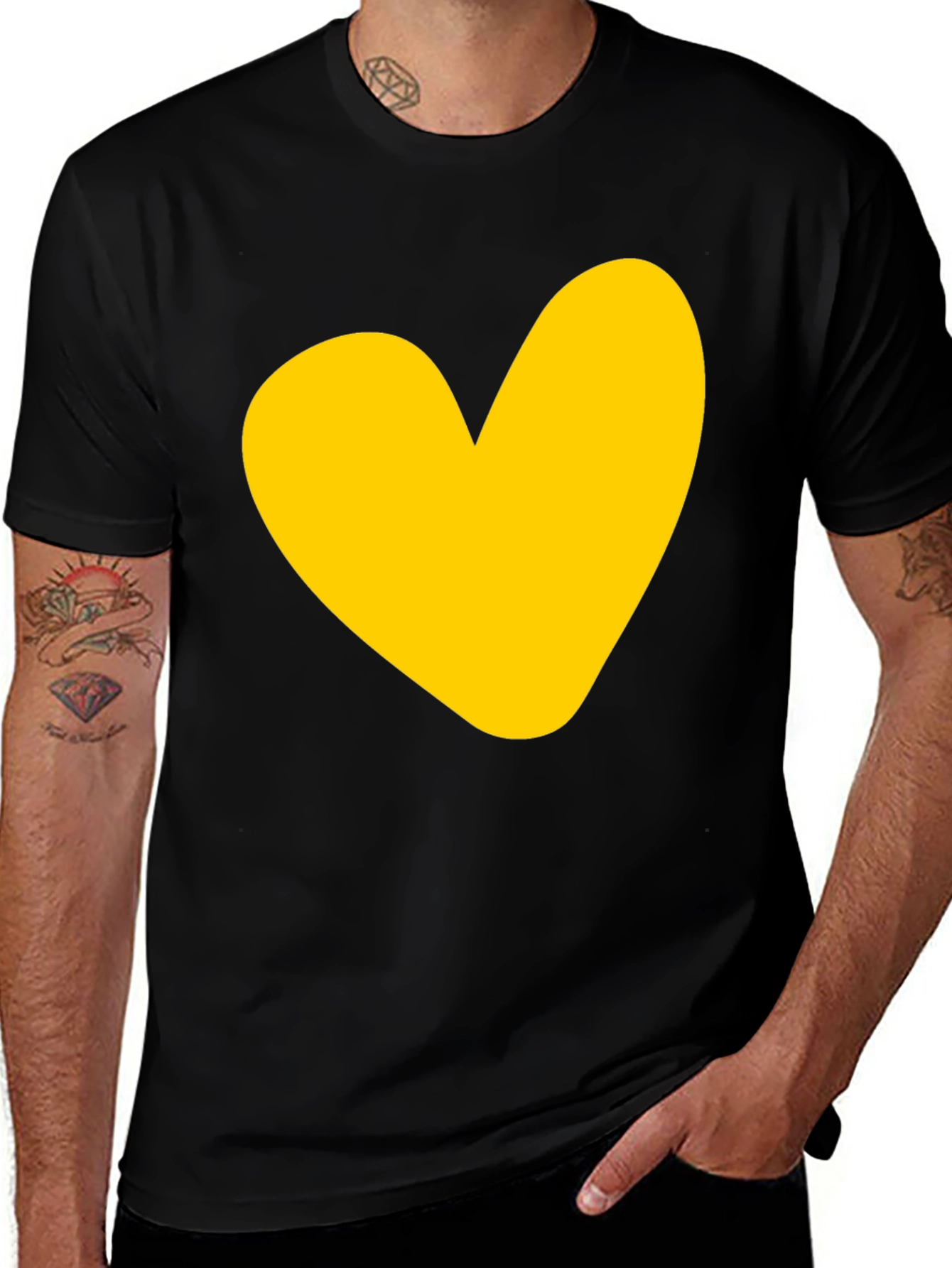 Variant 23 of Black T-Shirt with Yellow Heart Graphic