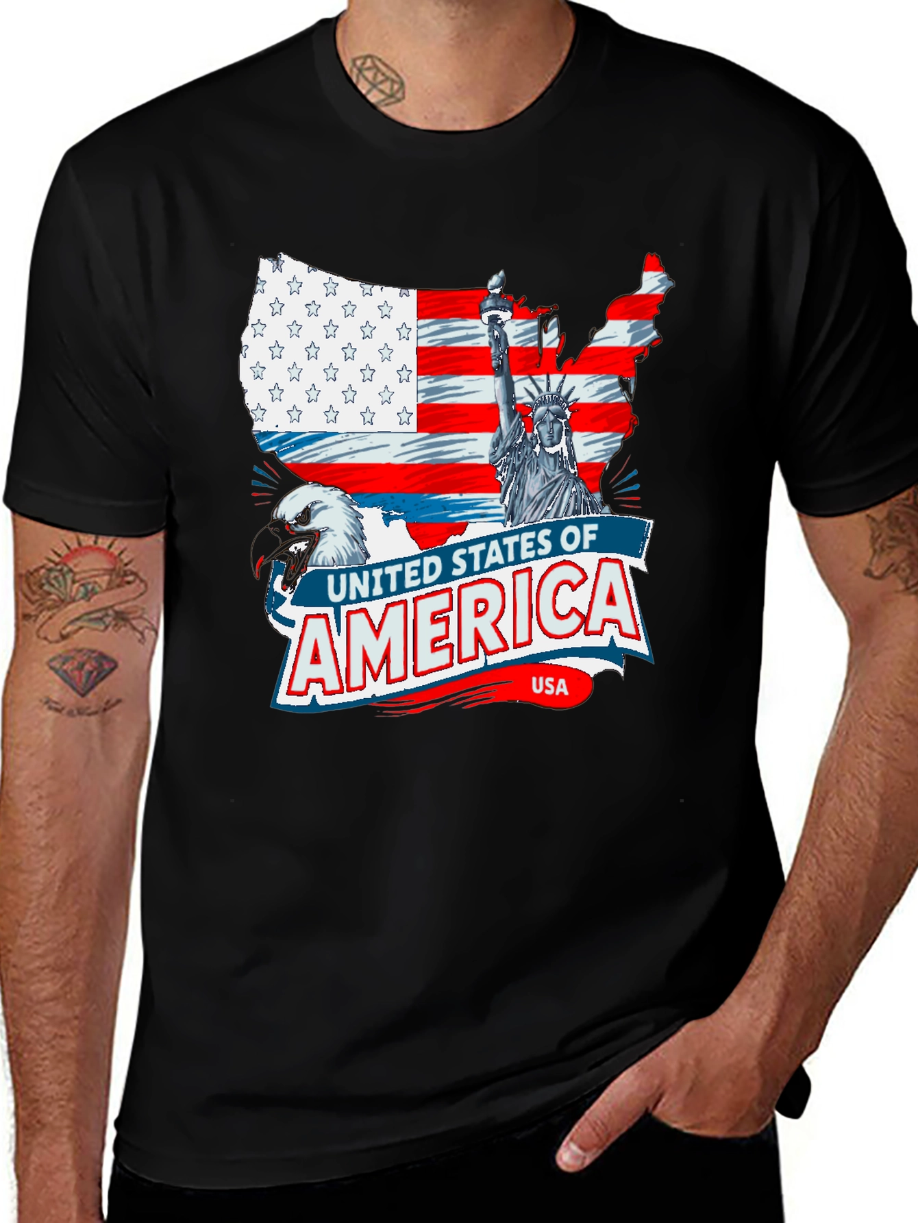 USA Flag Eagle Statue of Liberty Graphic T-Shirt