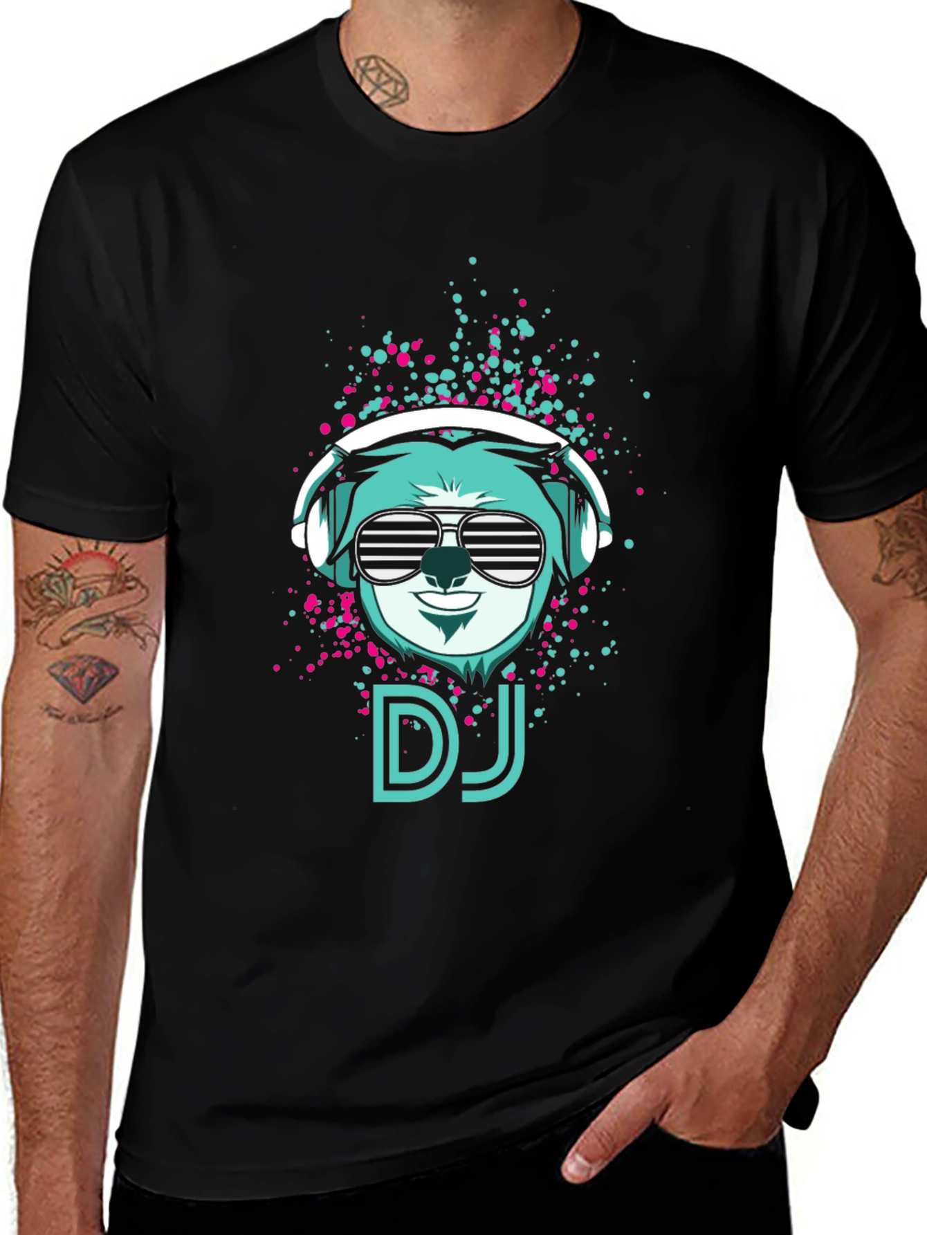 Variant 28 of DJ Bear Graphic Tee - Cool Black T-Shirt