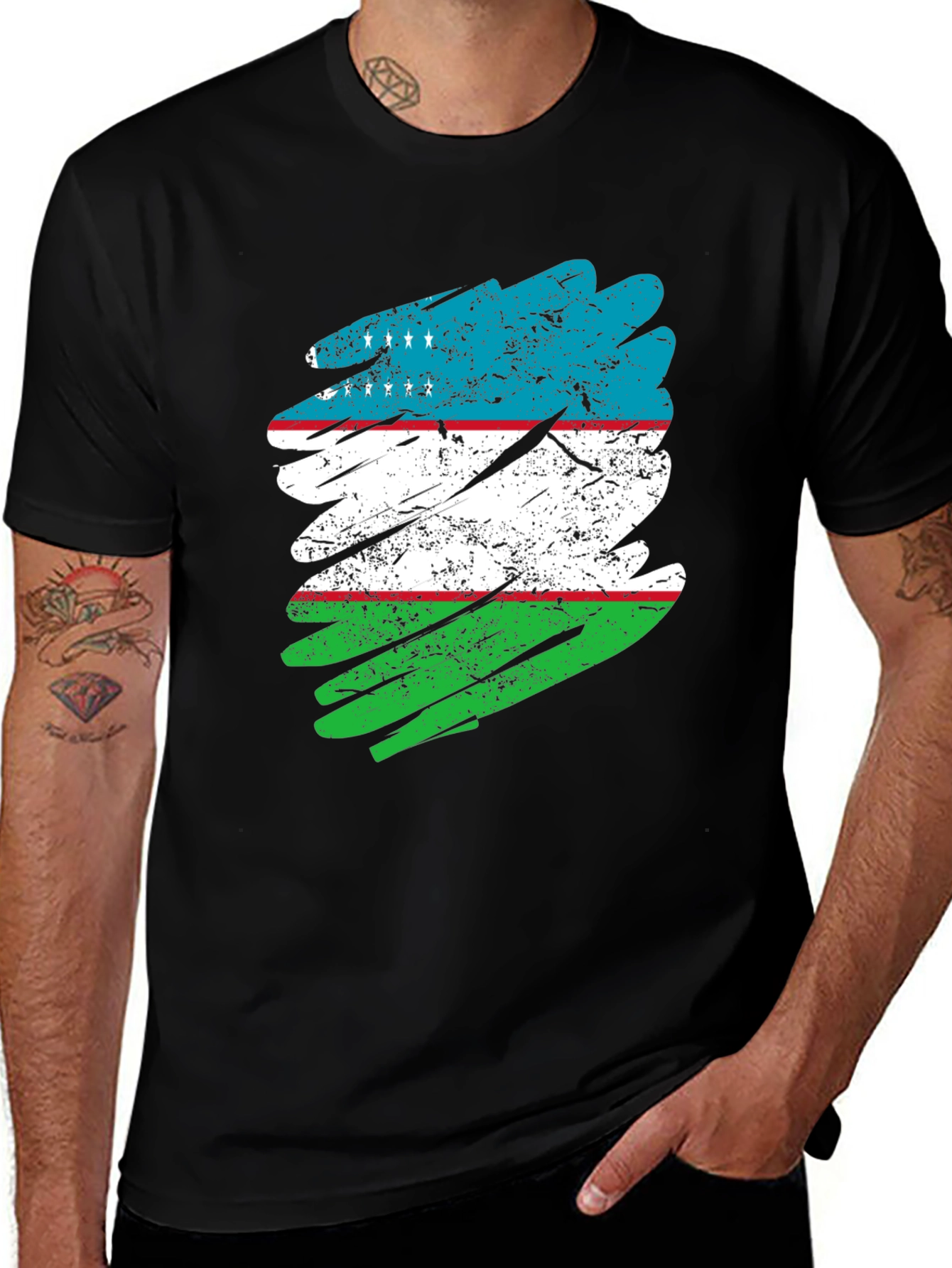 Variant 28 of Uzbekistan Flag Distressed T-Shirt - Patriotic Pride