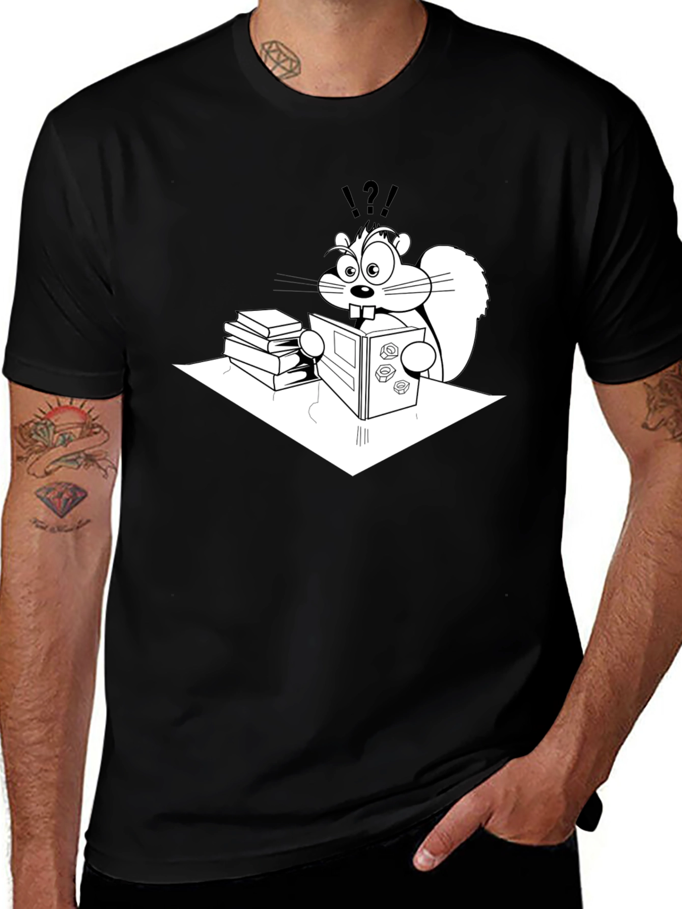 Variant 11 of Cartoon Squirrel Reading Book T-Shirt