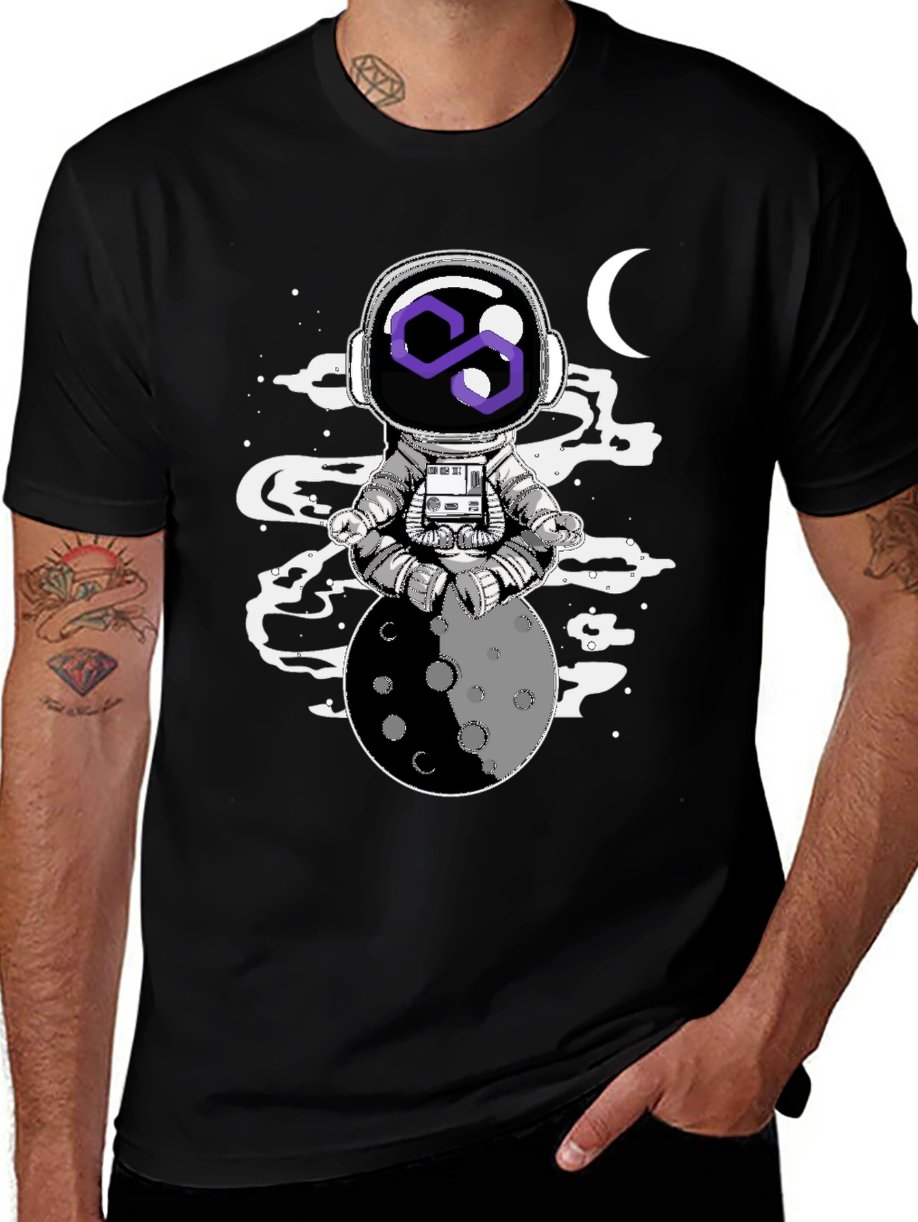 Variant 7 of Astronaut Moon Meditation Graphic Tee