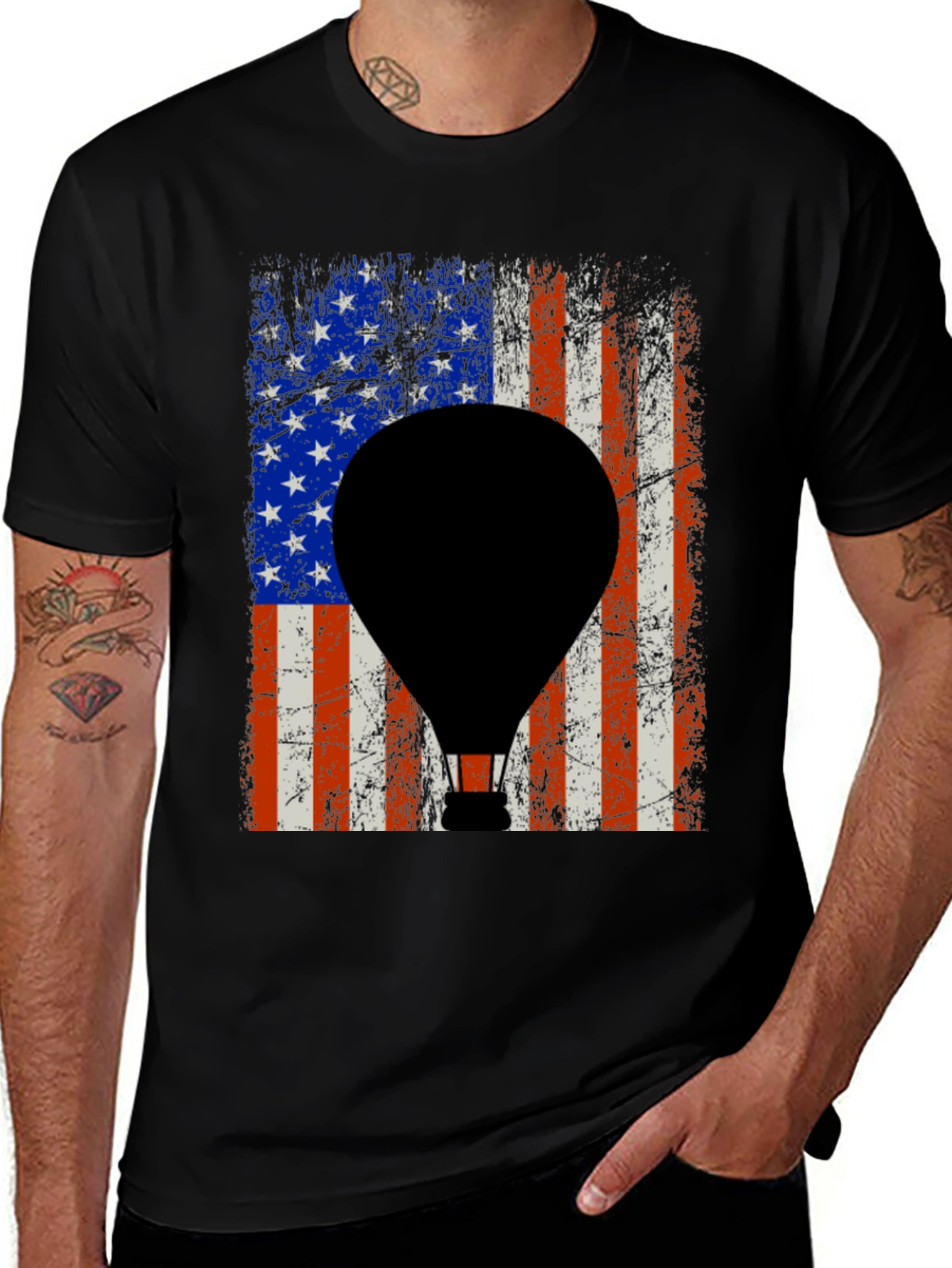 American Flag Hot Air Balloon Graphic Tee