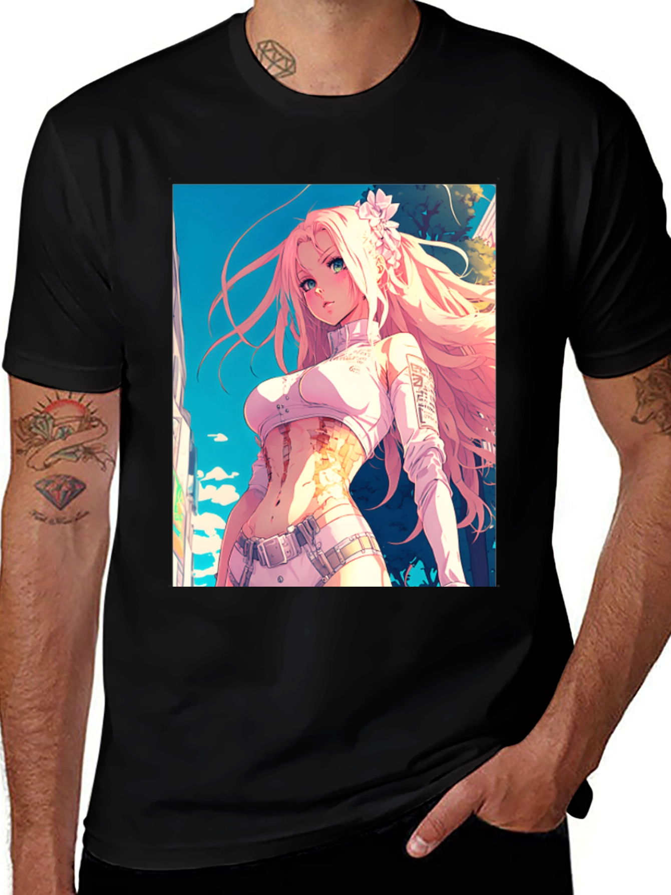 Variant 23 of Anime Girl Graphic Tee - Black Cotton T-Shirt