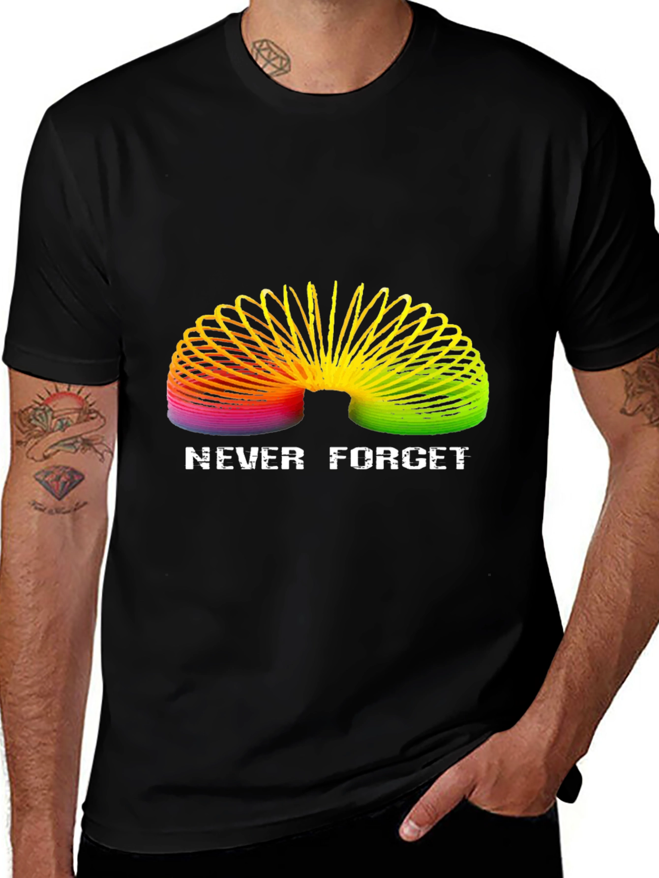 Variant 24 of Rainbow Slinky "Never Forget" Black T-Shirt