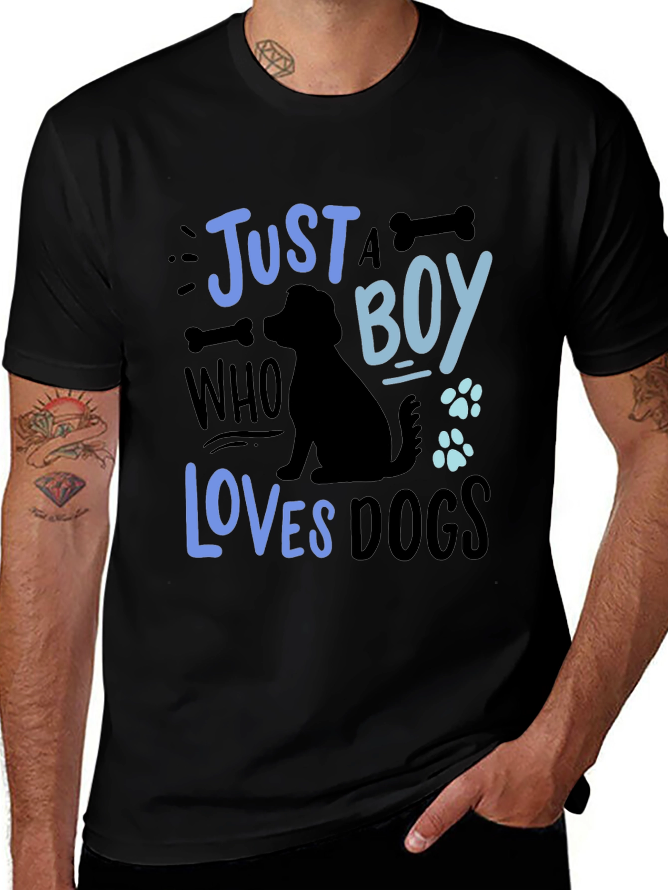 Variant 6 of Just A Boy Who Loves Dogs T-Shirt Black Cotton Blend